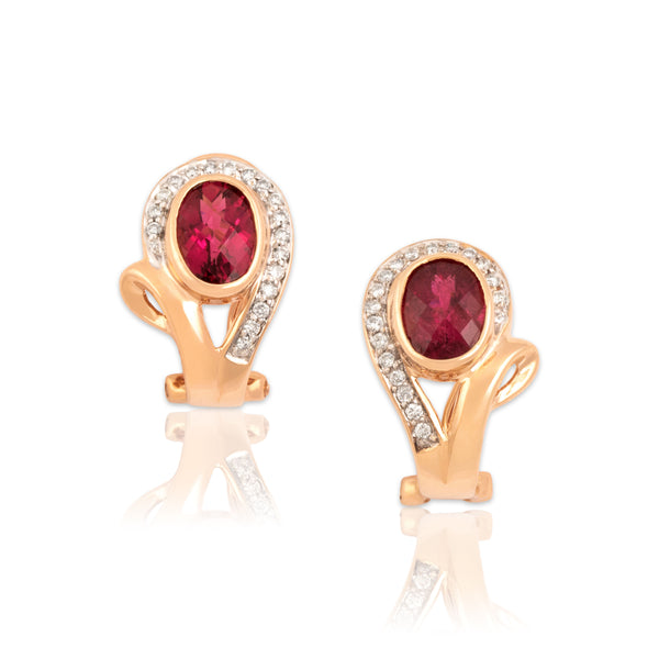 Estate 14k Rose Gold 2.43cttw Pink Tourmaline Diamond Omega Back Earrings