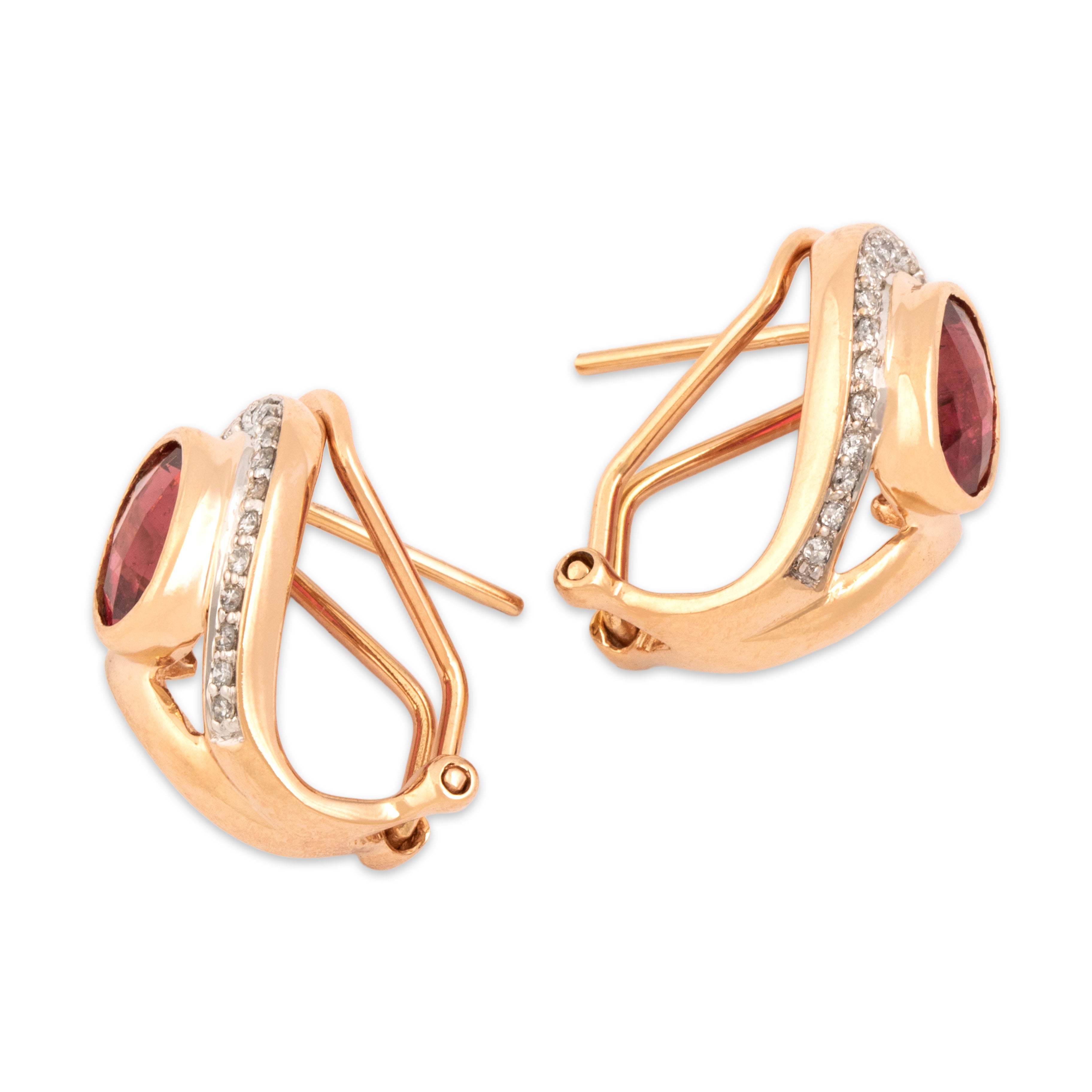 Estate 14k Rose Gold 2.43cttw Pink Tourmaline Diamond Omega Back Earrings