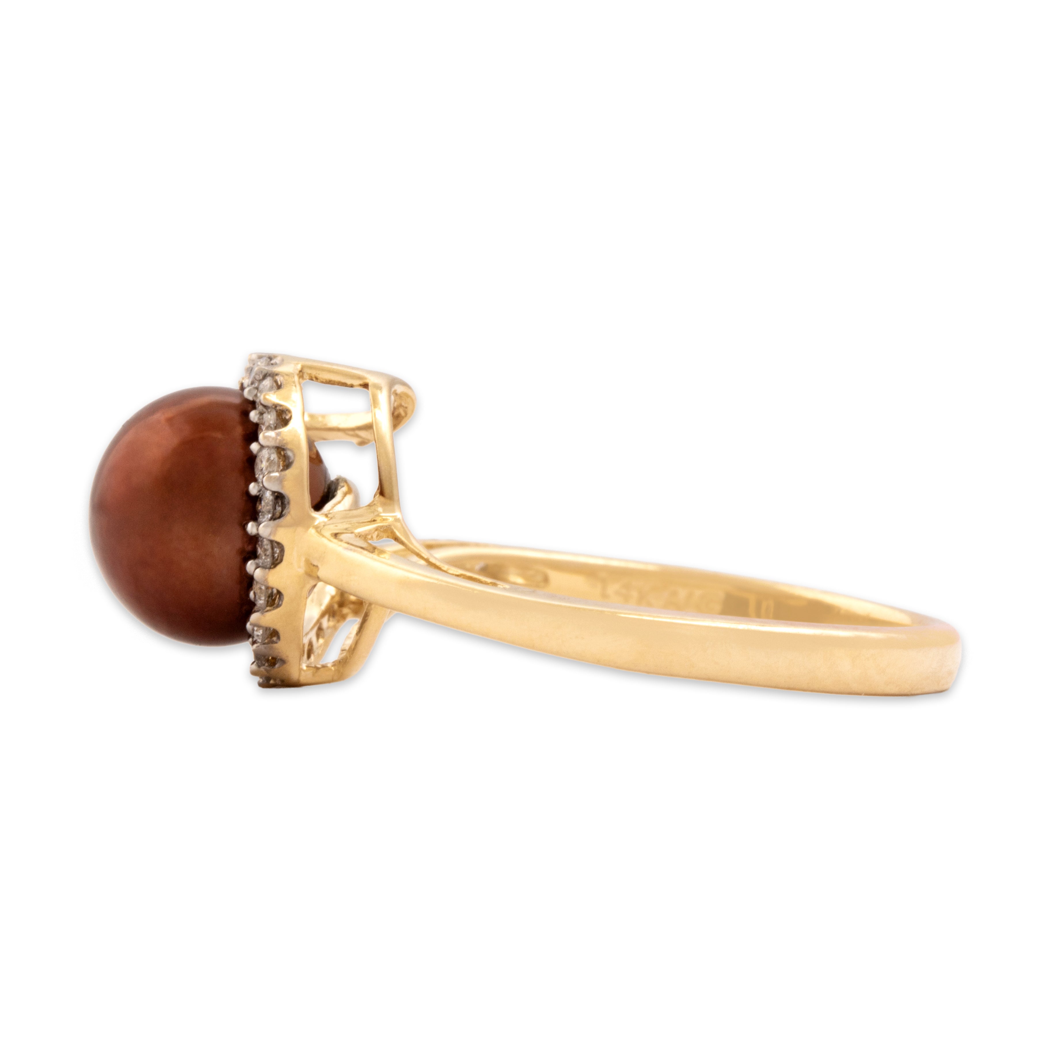 Vintage 14k Yellow Gold Diamond Chocolate Pearl Pavã© Swirl Ring - Side view