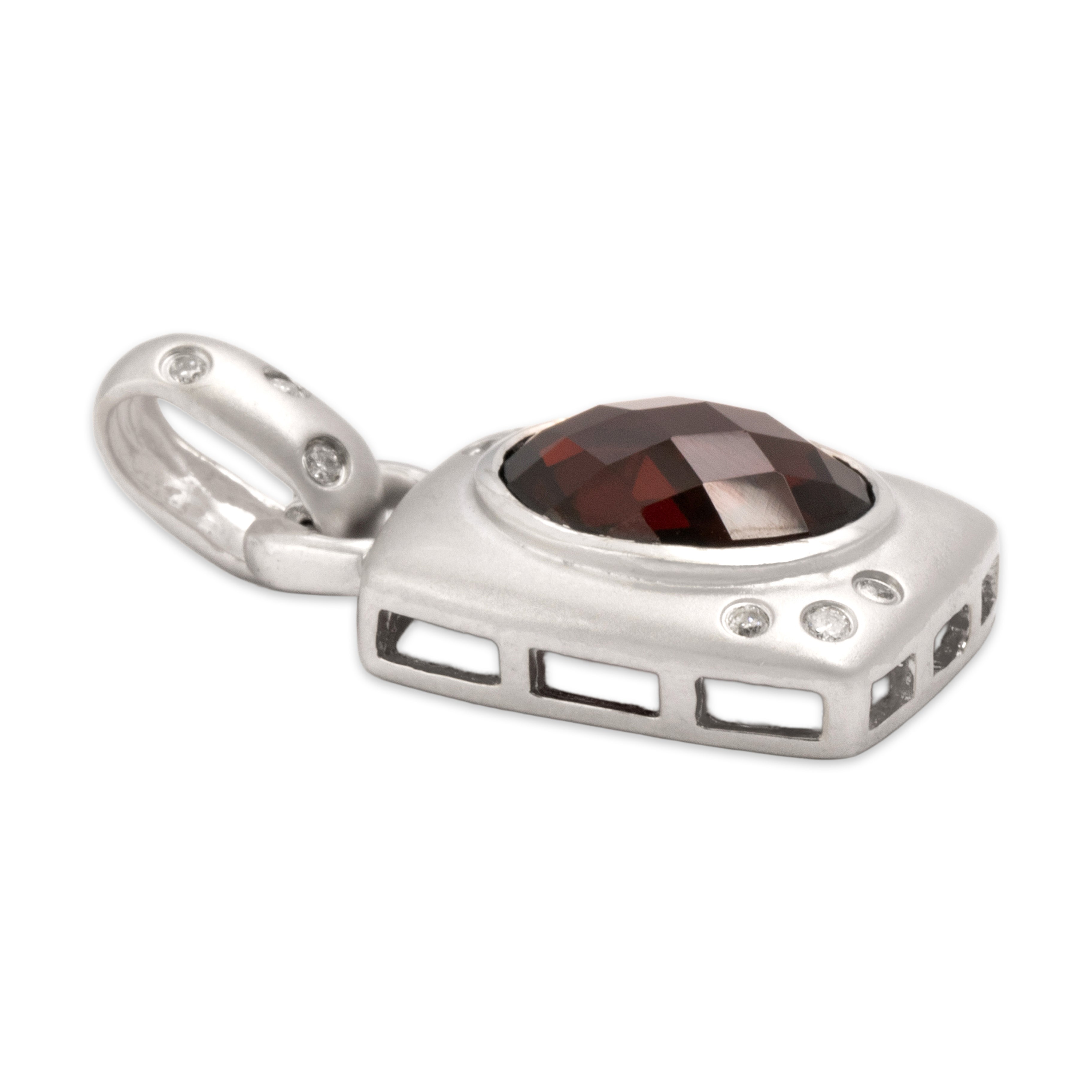 Vintage 14k White Gold 2.59ct Scarlet Garnet Diamond Satin Bezel Accent Pendant - Side view