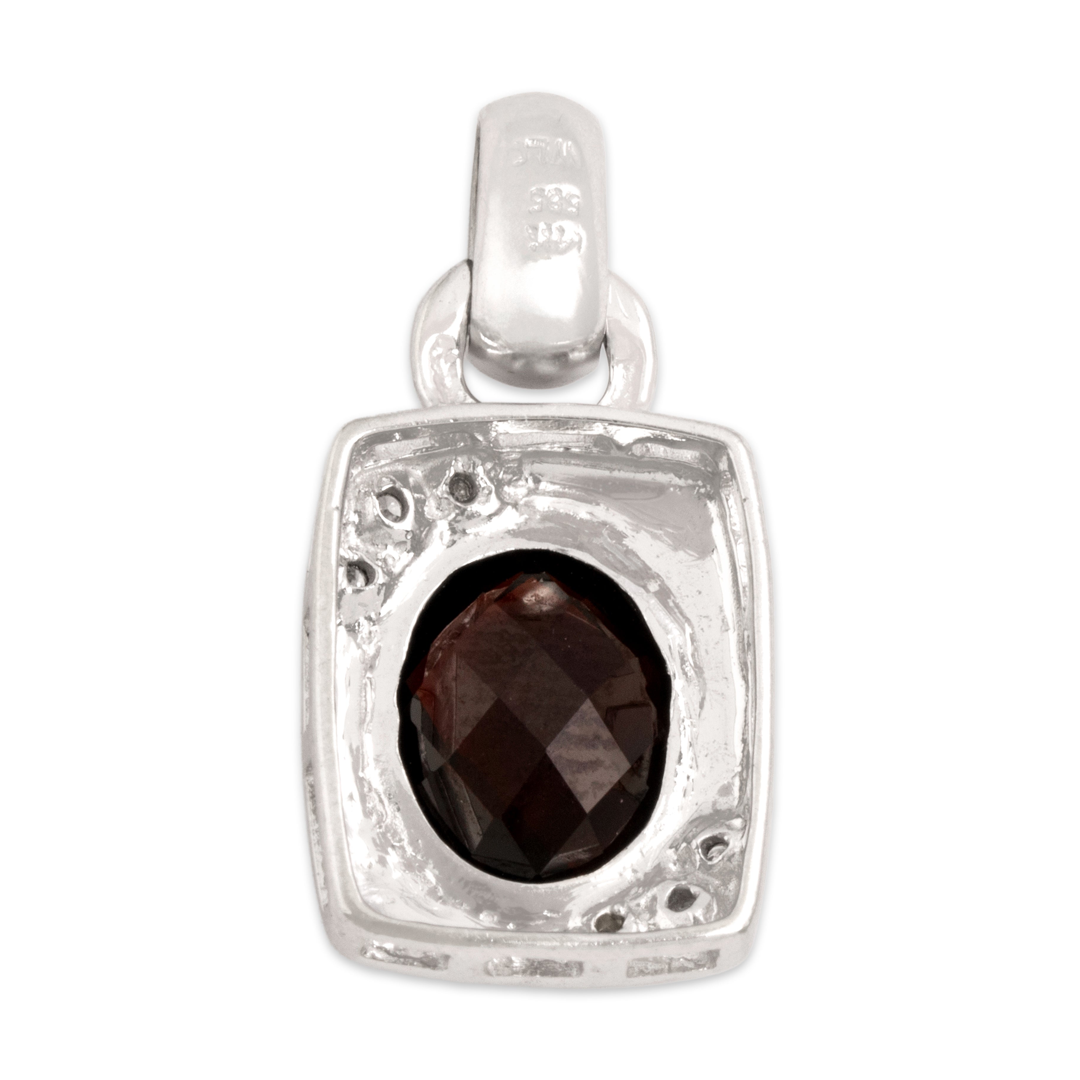 Vintage 14k White Gold 2.59ct Scarlet Garnet Diamond Satin Bezel Accent Pendant - Back view