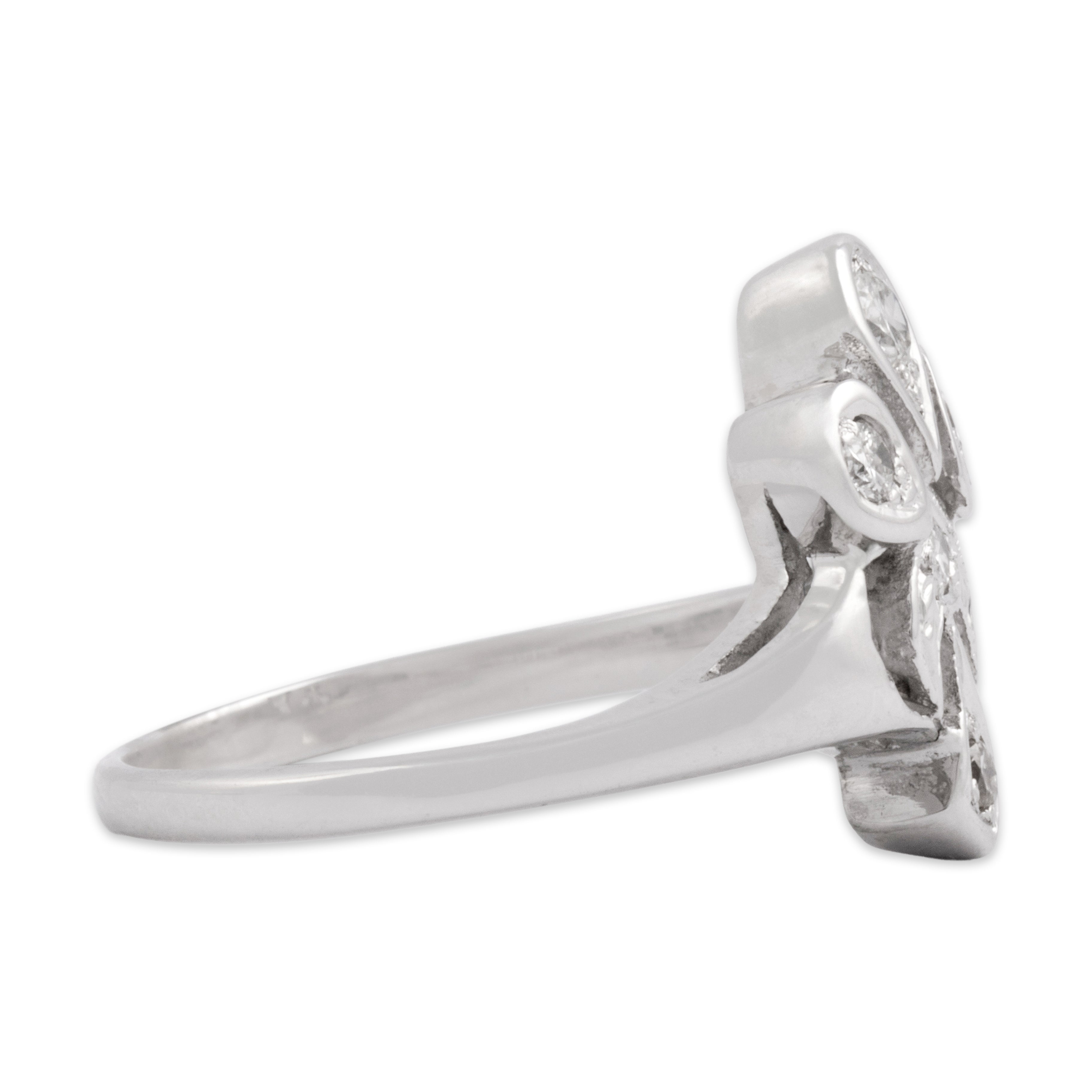 Vintage 14k White Gold Diamond Beautiful Engraved Fleur De Lis Ring - Side view