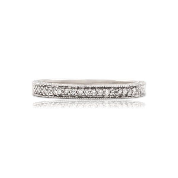 Estate 14k White Gold Diamond Sparkling Leaf Motif Band Ring 7.00