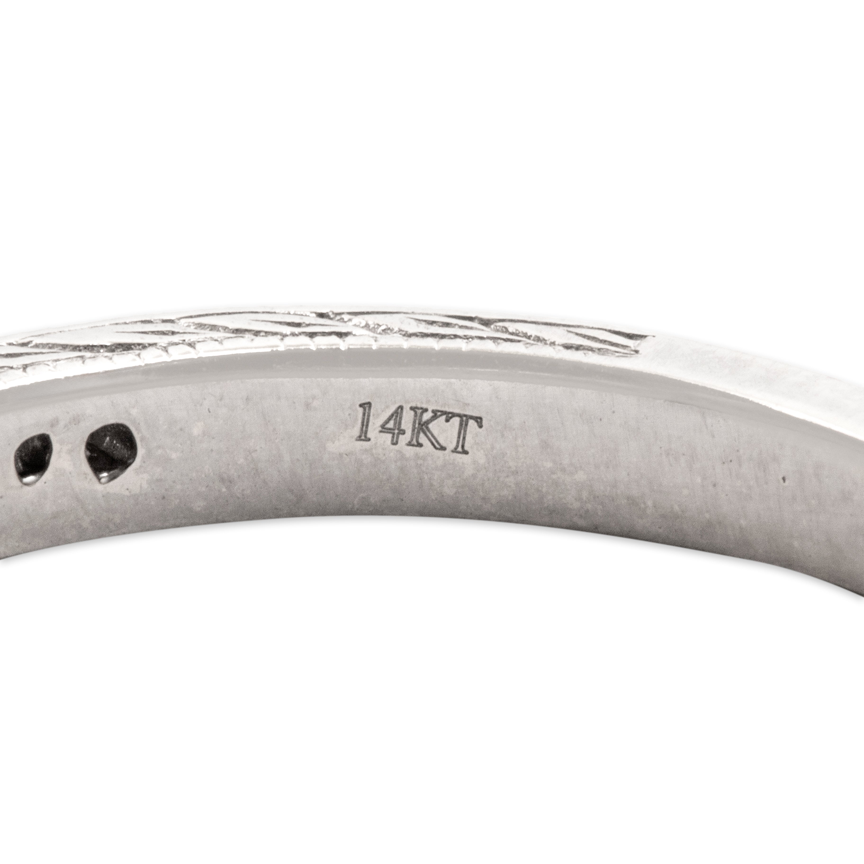Estate 14k White Gold Diamond Sparkling Leaf Motif Band Ring - Hallmark view