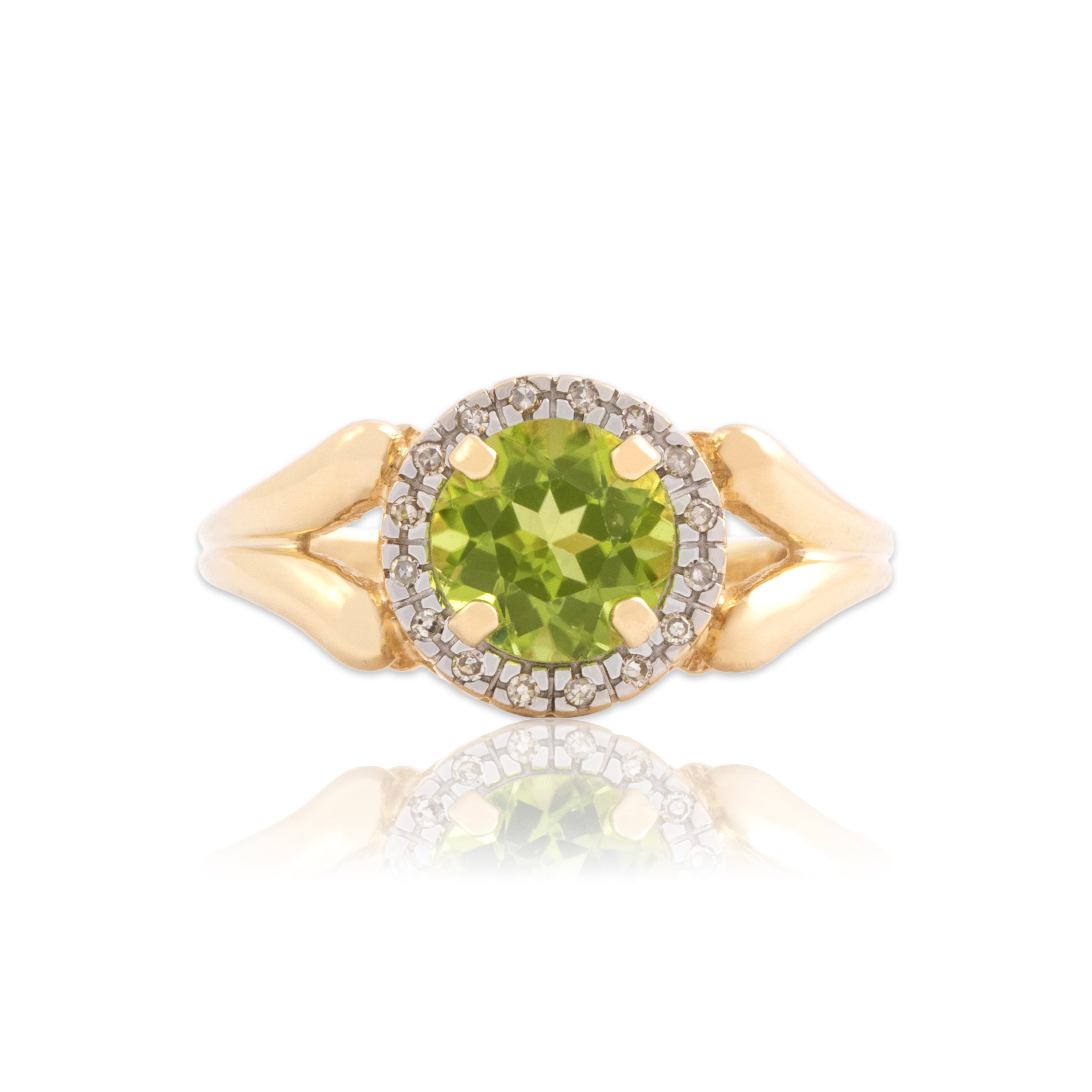 Vintage 14k Yellow Gold 1.37ct Peridot Diamond Open Shoulder Halo Ring 8.00