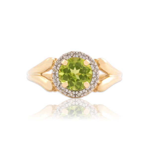 Vintage 14k Yellow Gold 1.37ct Peridot Diamond Open Shoulder Halo Ring 8.00
