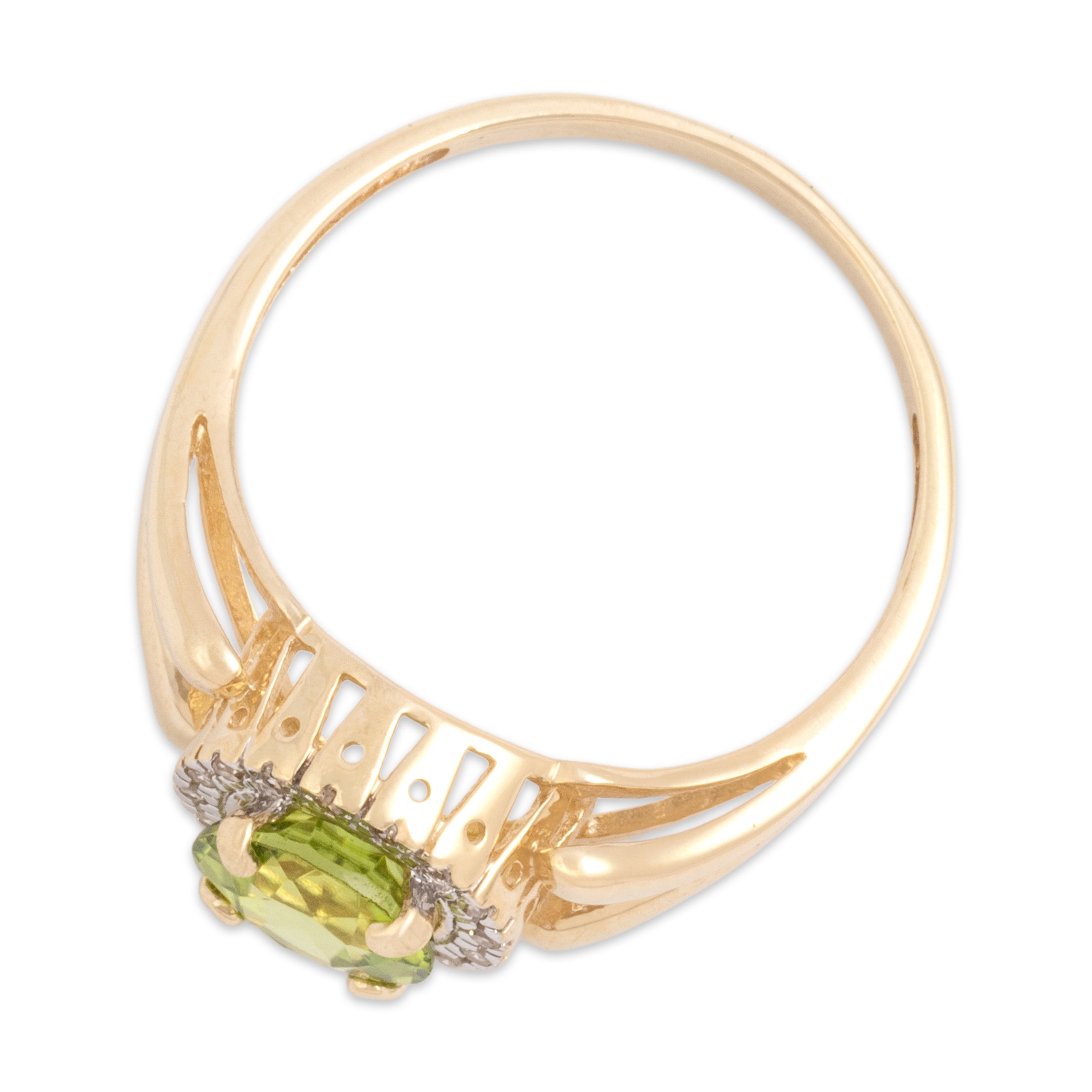 Vintage 14k Yellow Gold 1.37ct Peridot Diamond Bold Open Shoulder Halo Ring - Overall view