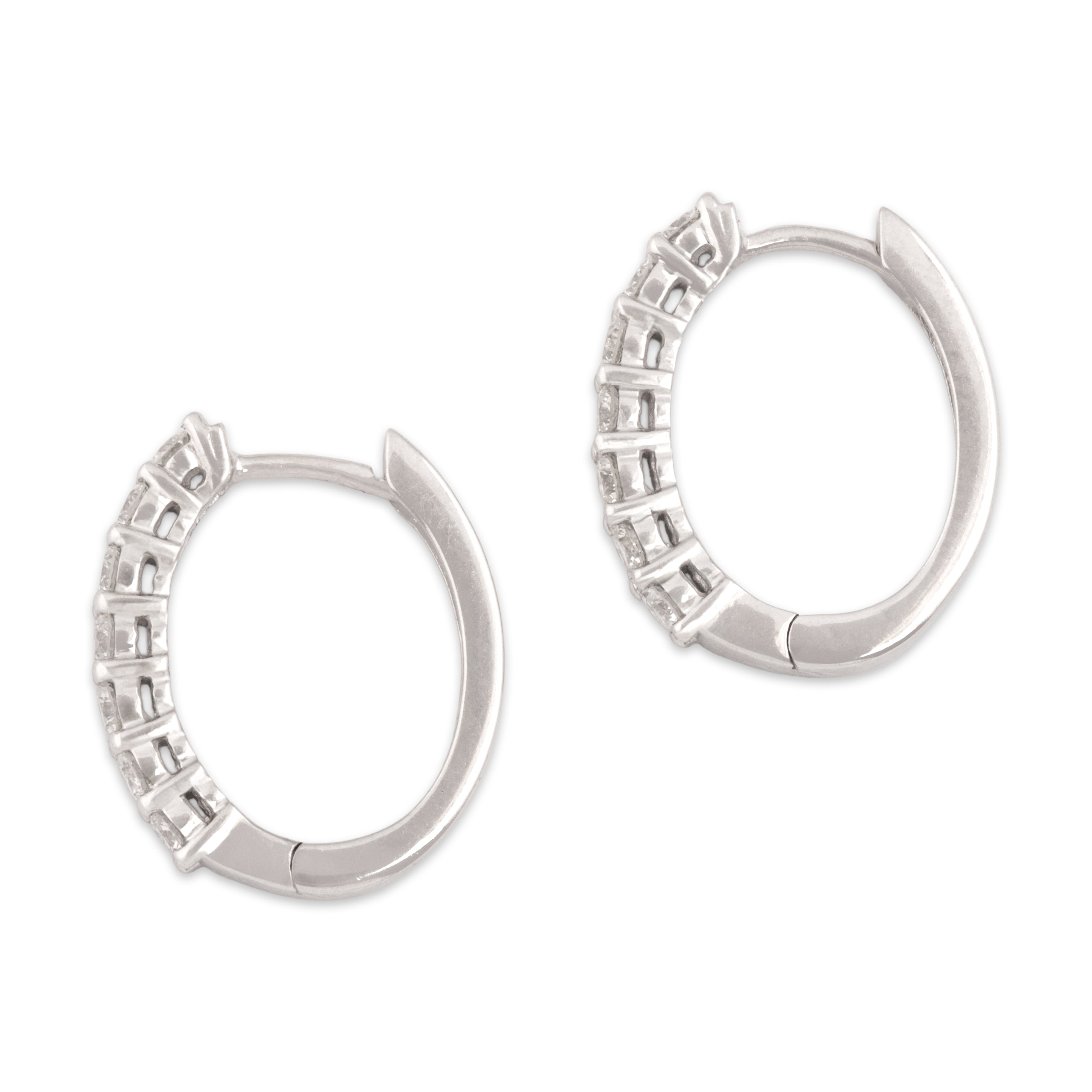 Vintage 14k White Gold .66cttw Diamond Timeless Oval Line Hoop Earrings - Side view