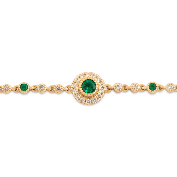 Estate 14k Yellow Gold Diamond Emerald Pretty Station Cable Link Bracelet 7.25