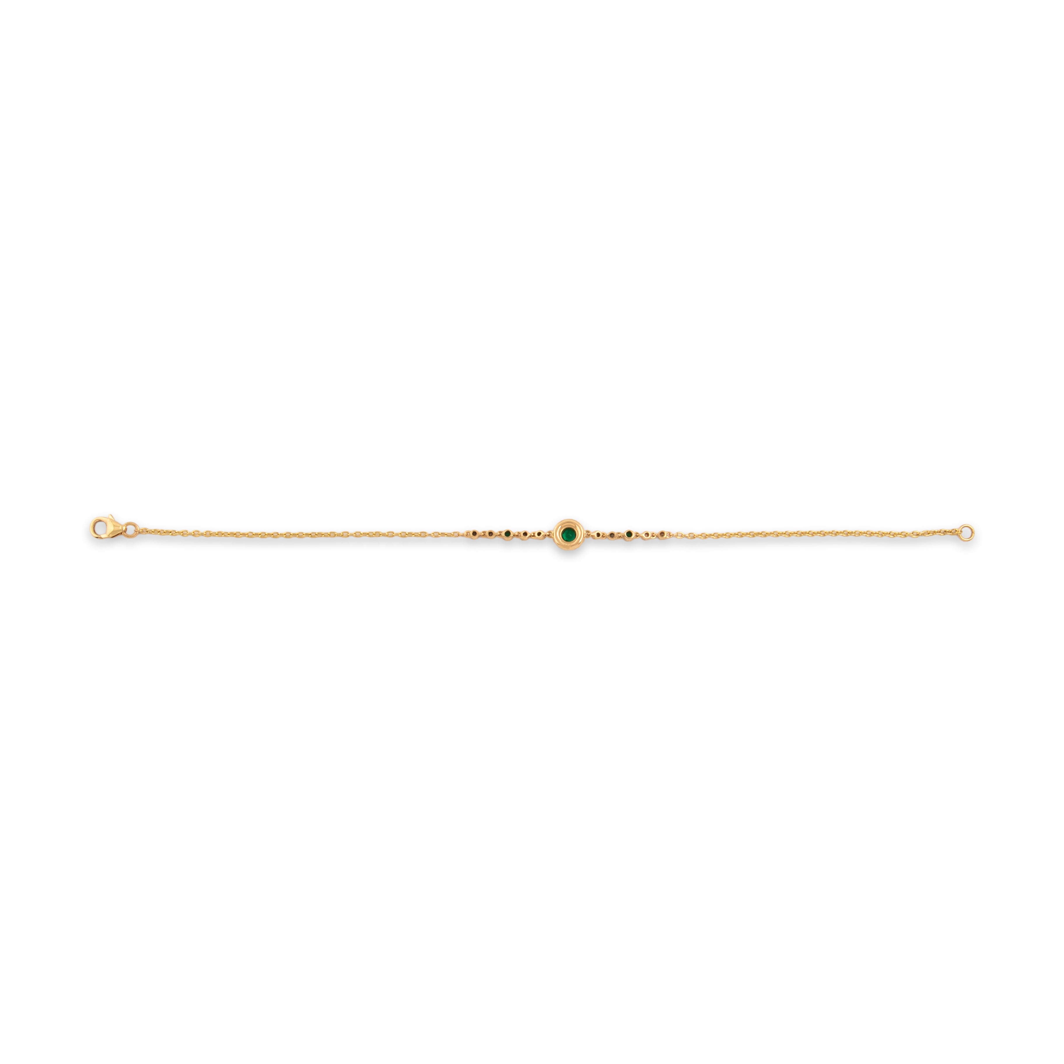 Estate 14k Yellow Gold Diamond Emerald Pretty Haloed Station Cable Link Bracelet - Back view