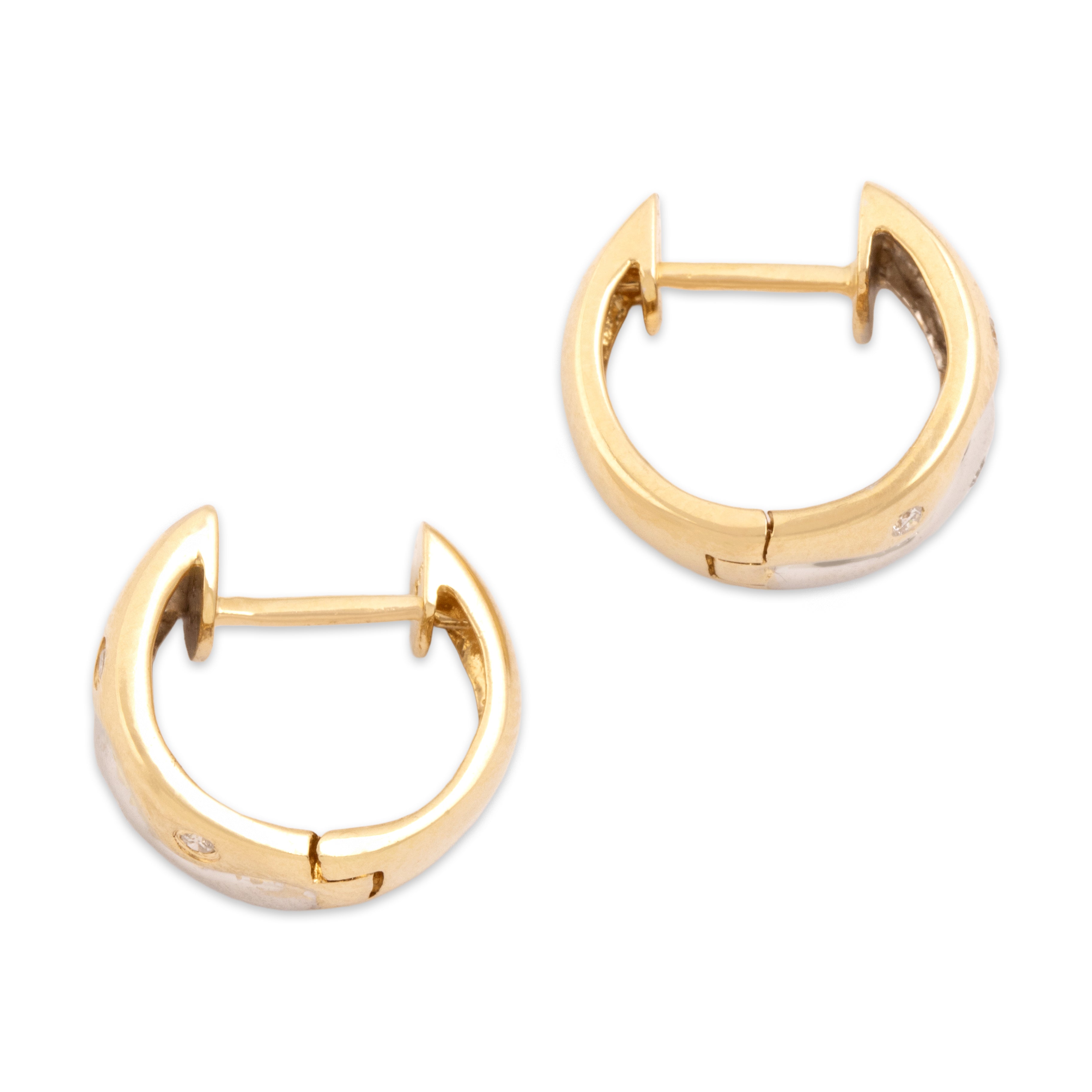 Vintage Small 14k Yellow & White Gold Diamond Chic Wave Hoop Earrings - Side view