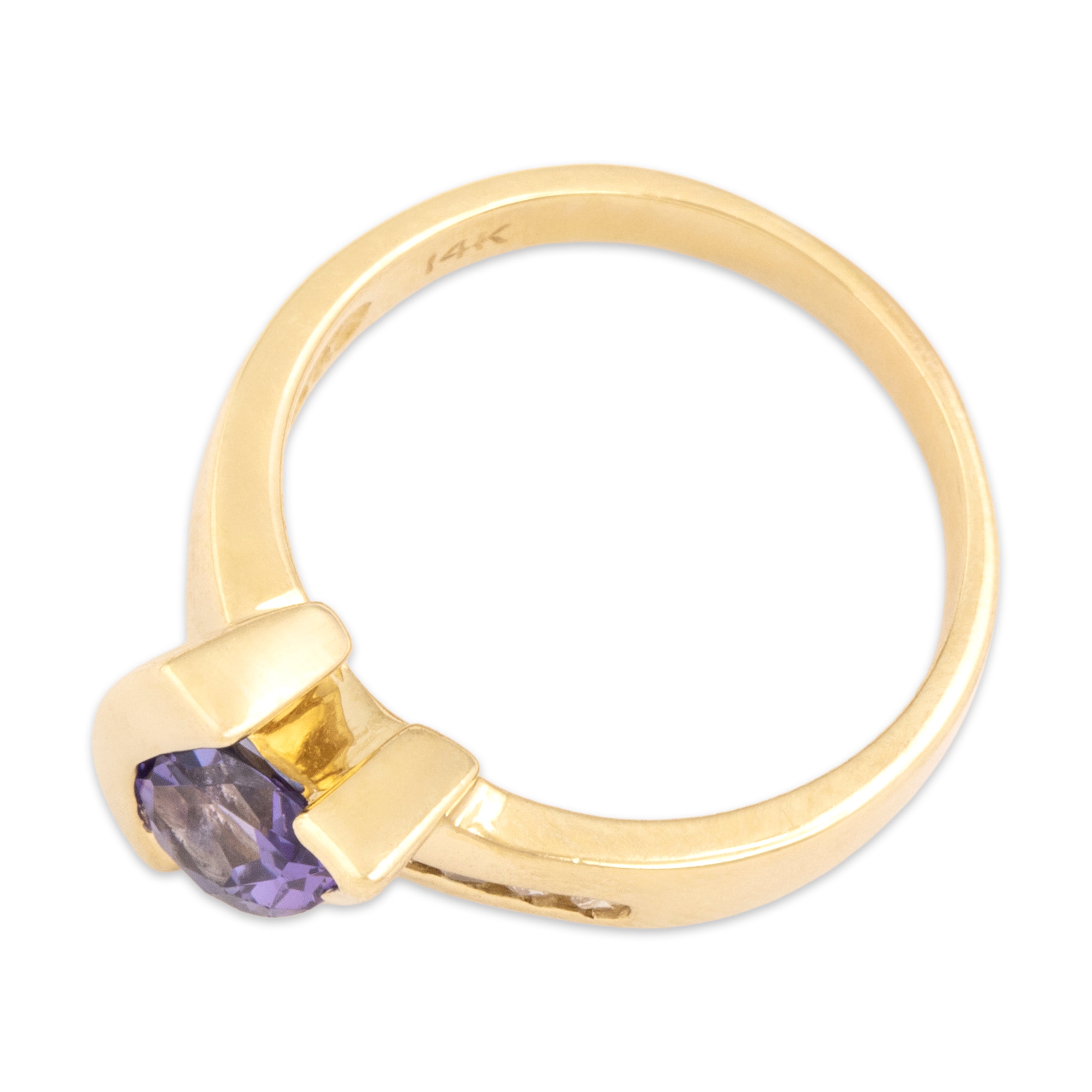 Vintage 14k Yellow Gold .94ct Tanzanite Diamond Funky Diagonal Pear Ring - Overall view