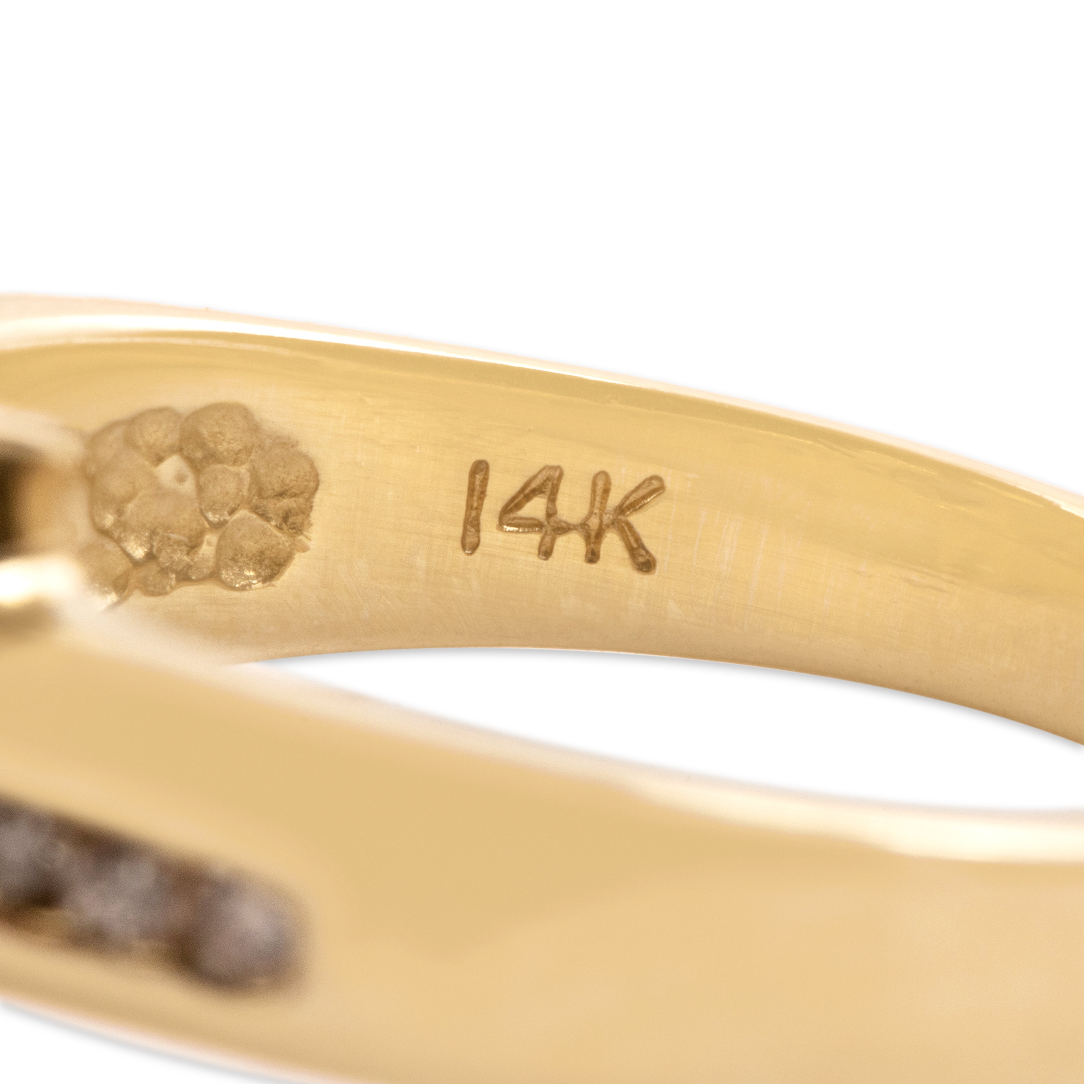 Vintage 14k Yellow Gold .94ct Tanzanite Diamond Funky Diagonal Pear Ring - Hallmark view