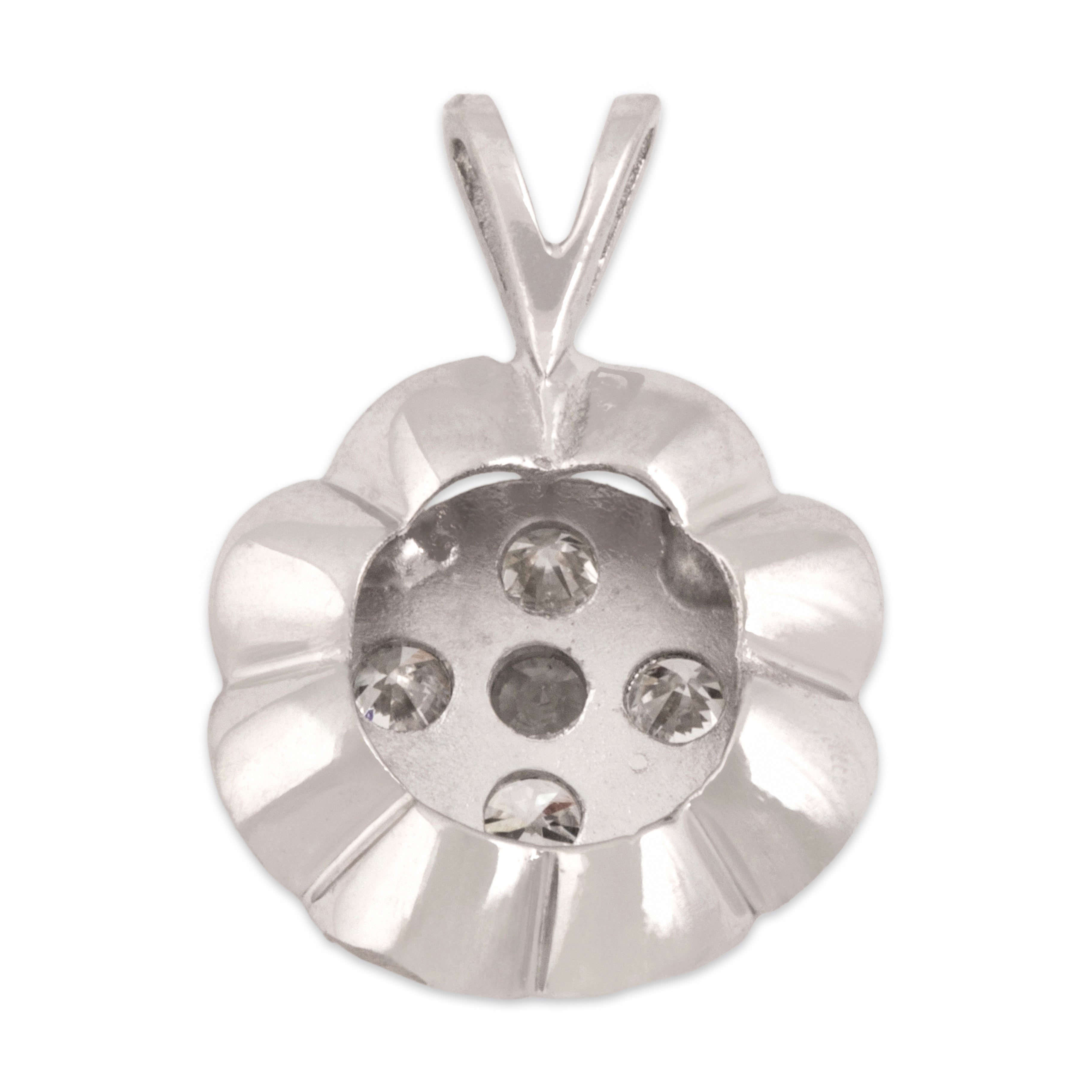 Vintage 14k White Gold Diamond Glittering Ruffled Cluster Pendant - Back view