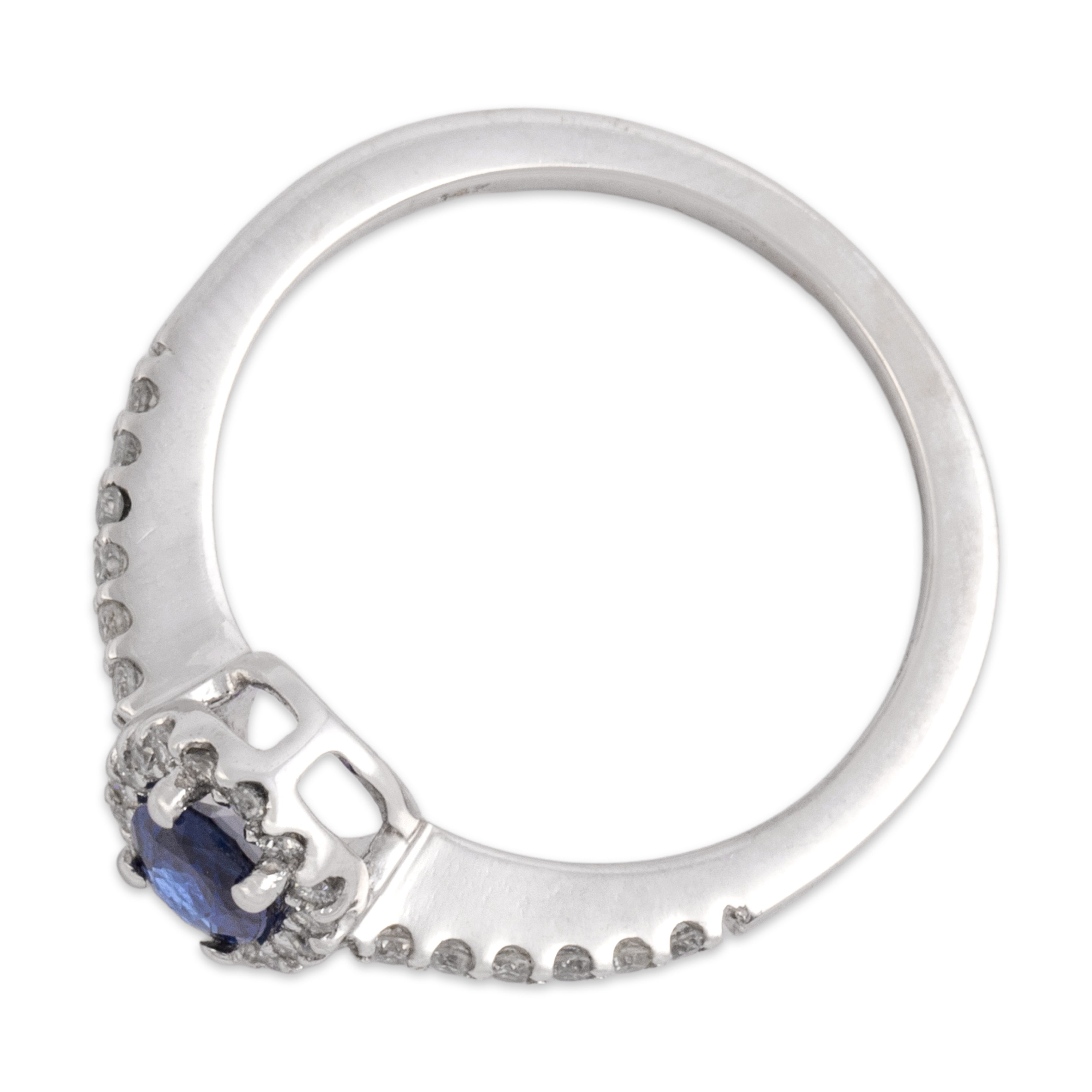 Vintage 14k White Gold Blue Sapphire Diamond Dazzling Classic Oval Halo Ring 6.25