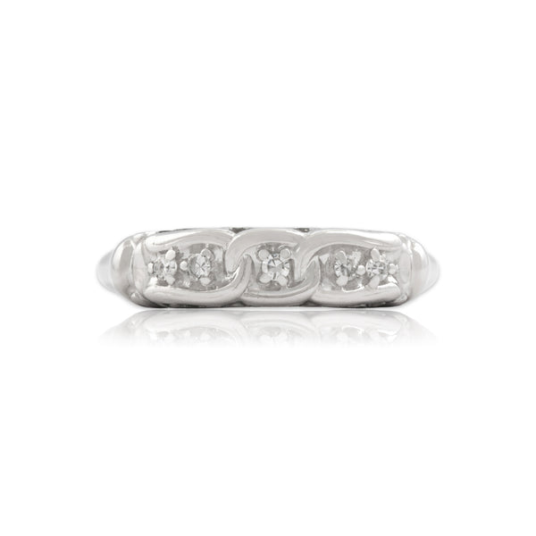 Vintage 14k White Gold Diamond Continuous Love Knot Band Ring 6.75