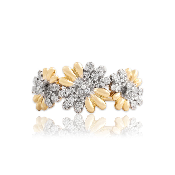 Estate 14k Yellow Gold Diamond Cheerful Daisy Trio Ring 6.25