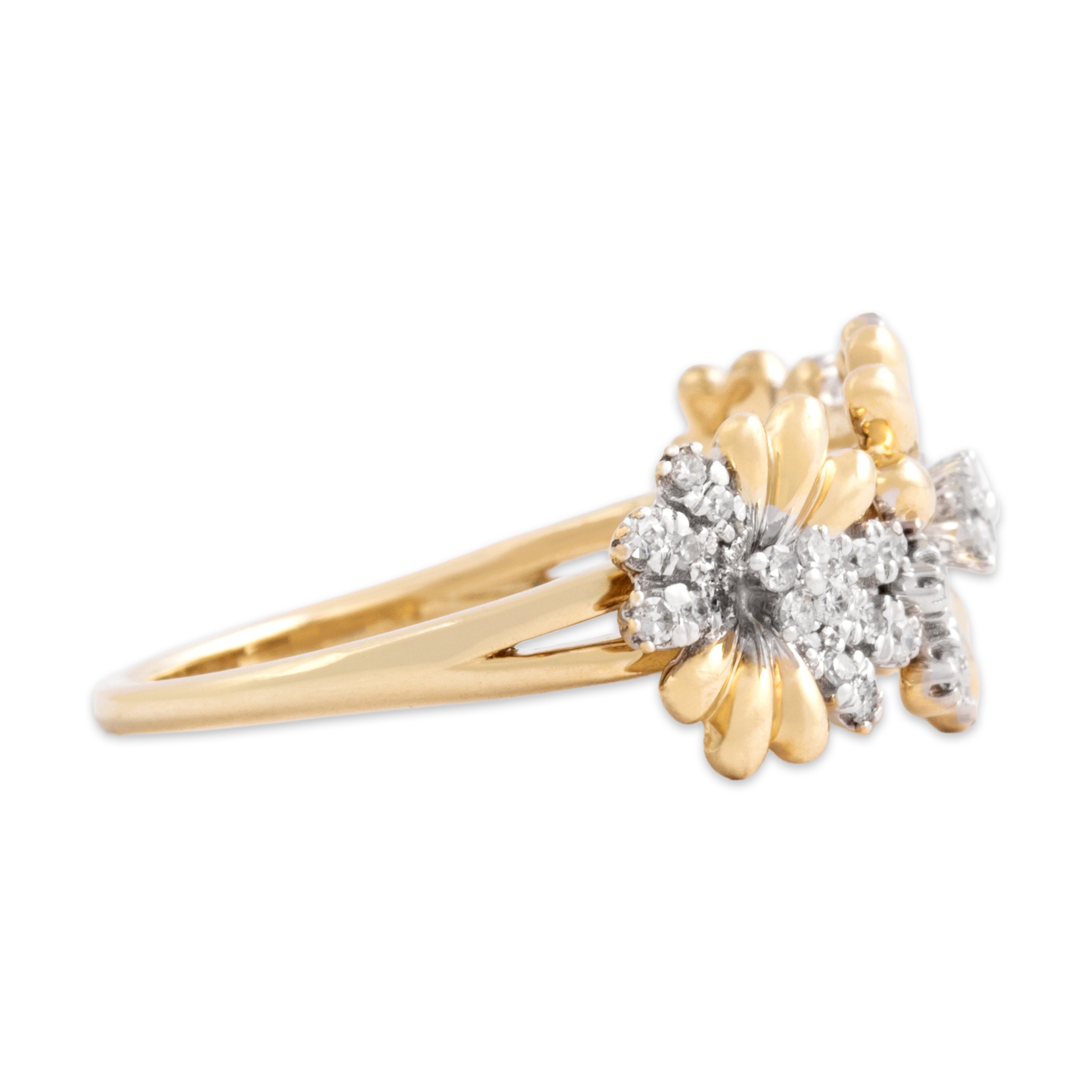 Estate 14k Yellow Gold Diamond Cheerful Daisy Trio Ring - Side view