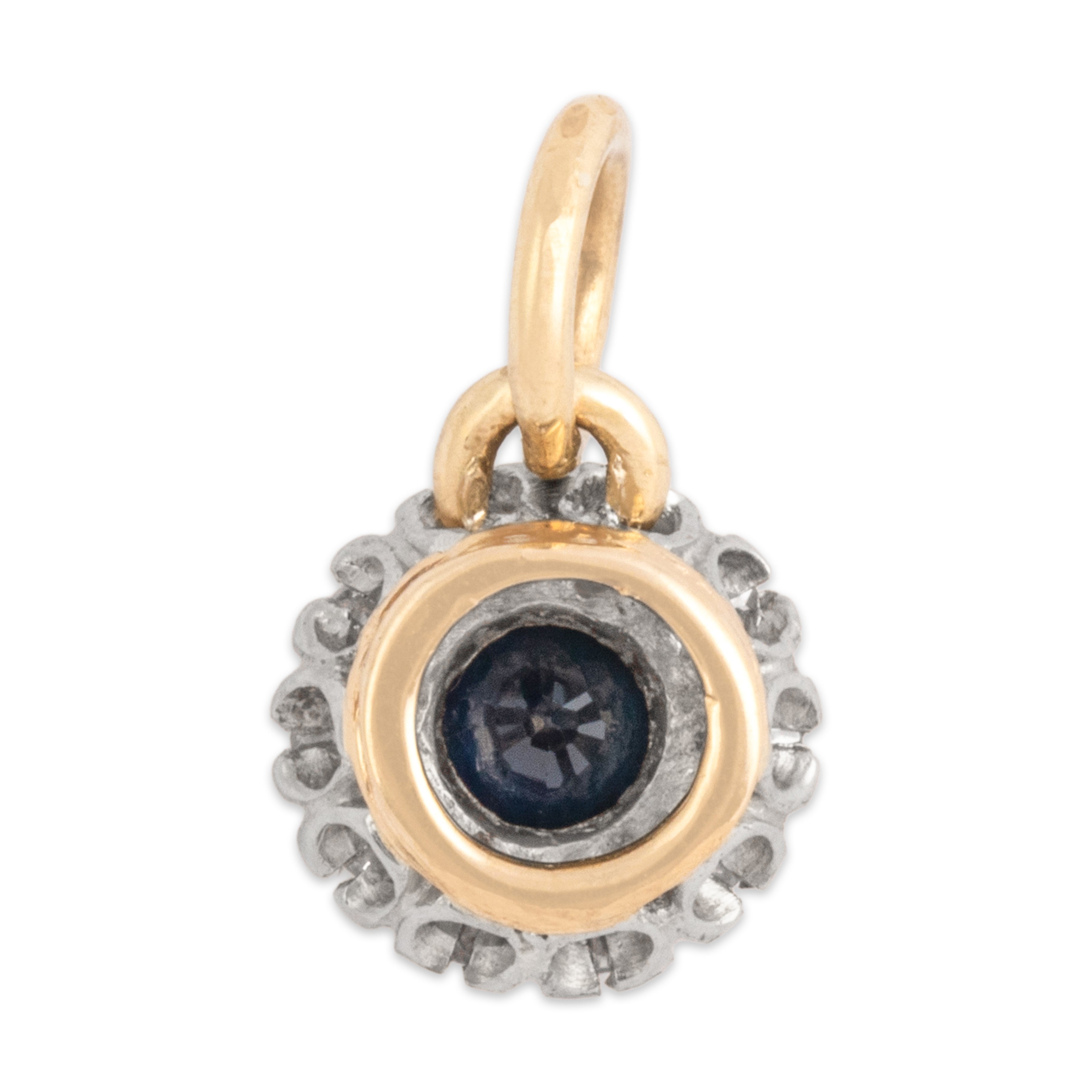 Vintage 10k Yellow & White Gold Blue Sapphire Diamond Dainty Halo Charm / Pendant