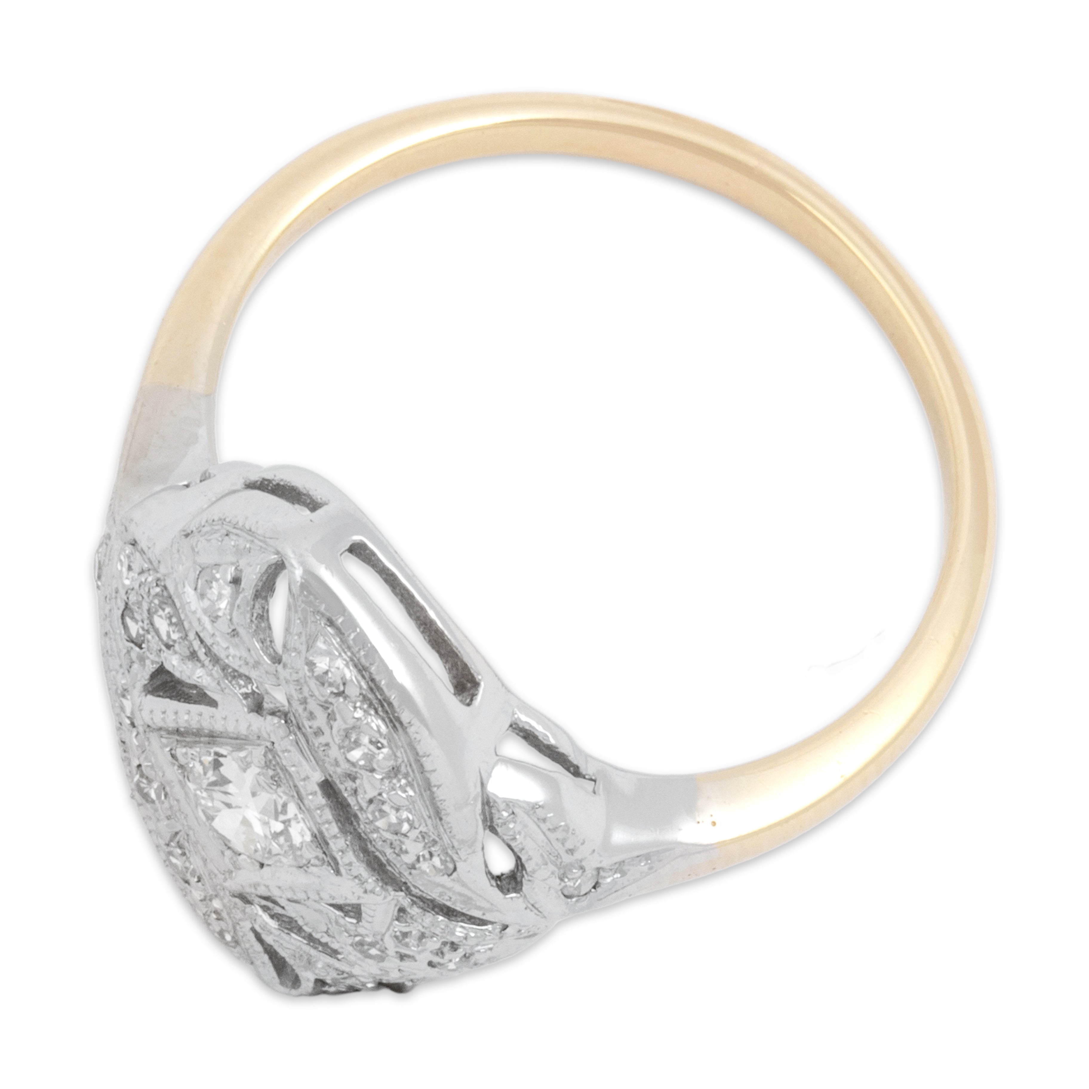 Vintage 14k White & Yellow Gold Old European Cut Diamond Art Deco Style Freeform Openwork Ring - Overall view