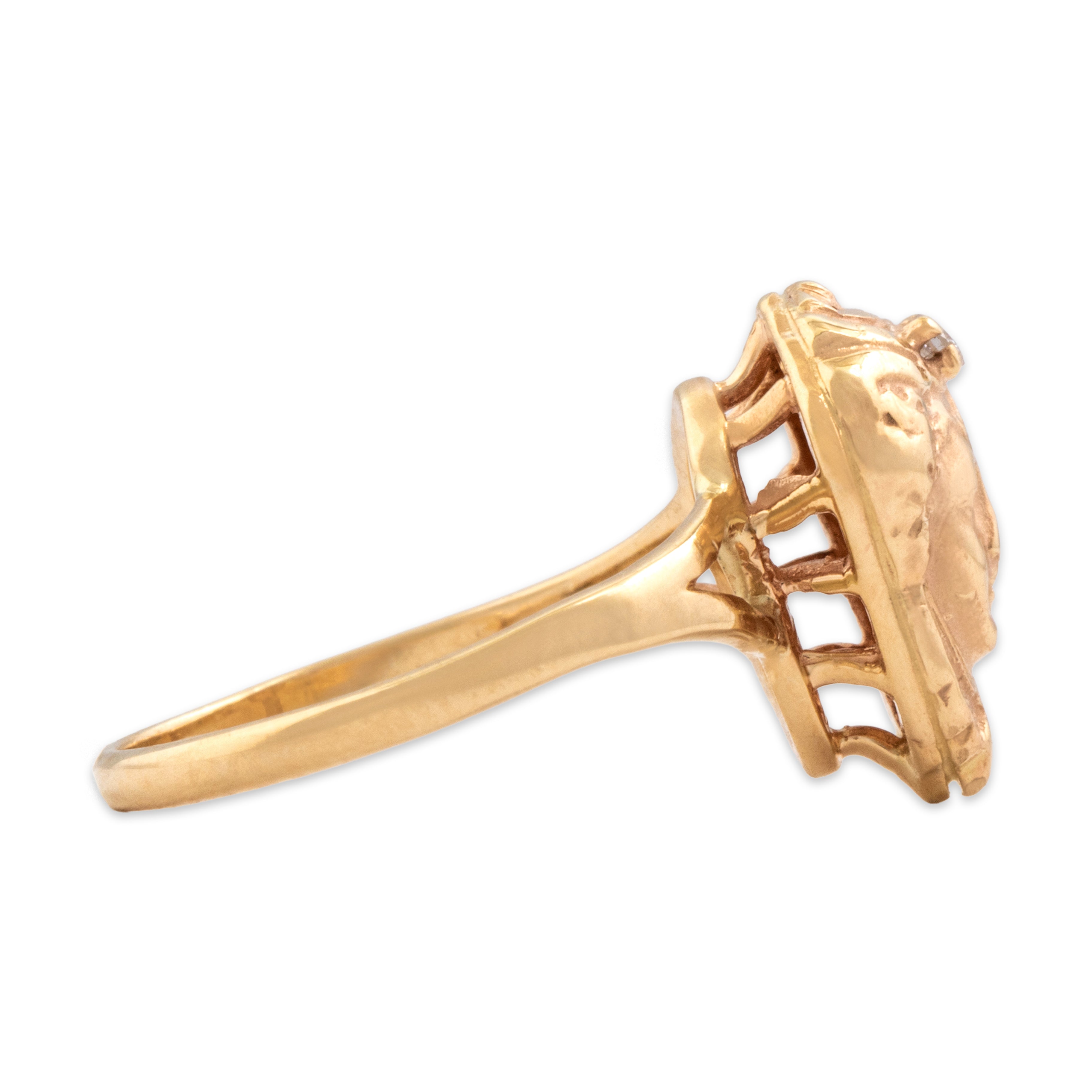 Vintage 14k Yellow Gold Diamond Ornate Goddess Split Shank Ring - Side view