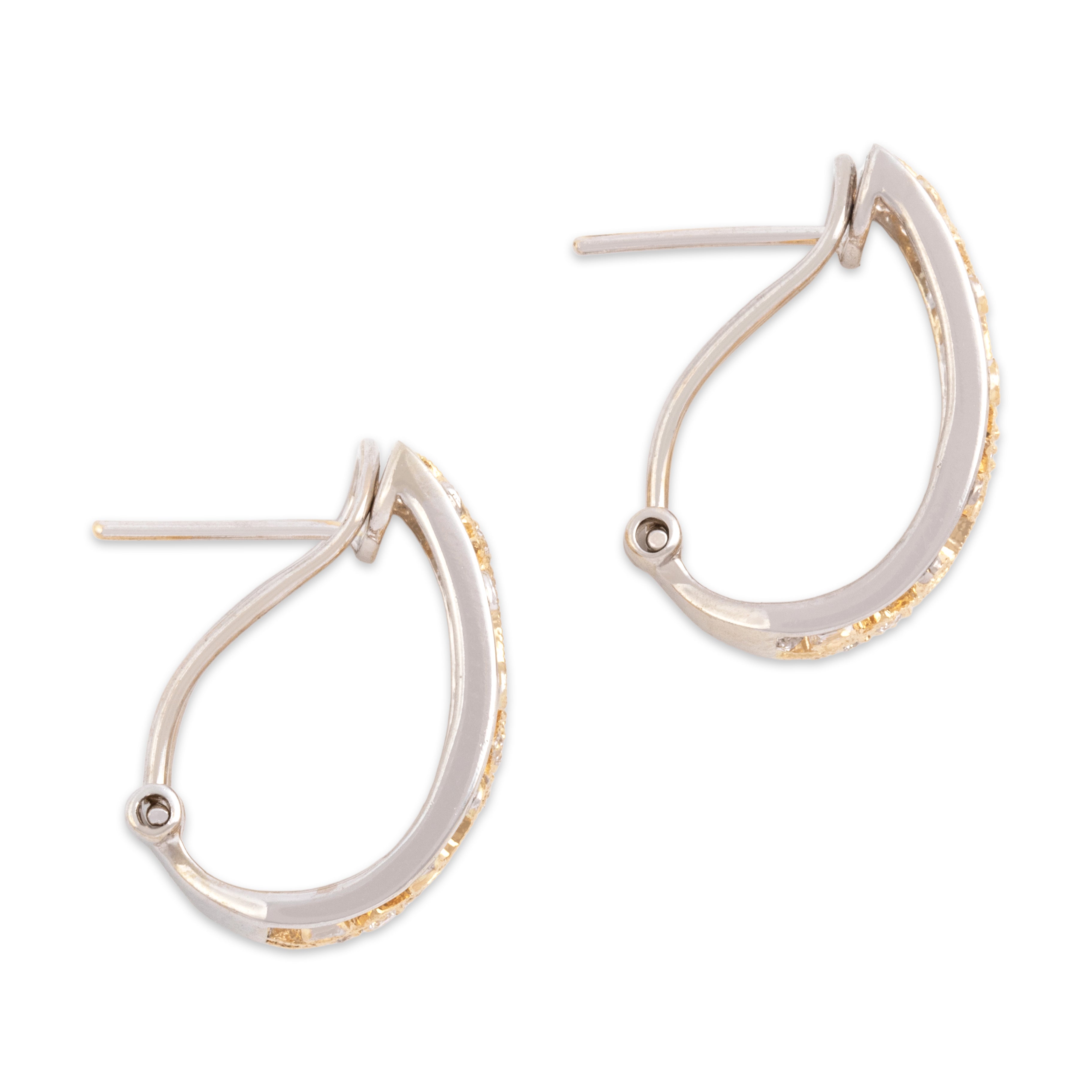 Vintage 14k Yellow & White Gold Diamond Ornate Scroll Detail Omega-Back Earrings - Side view