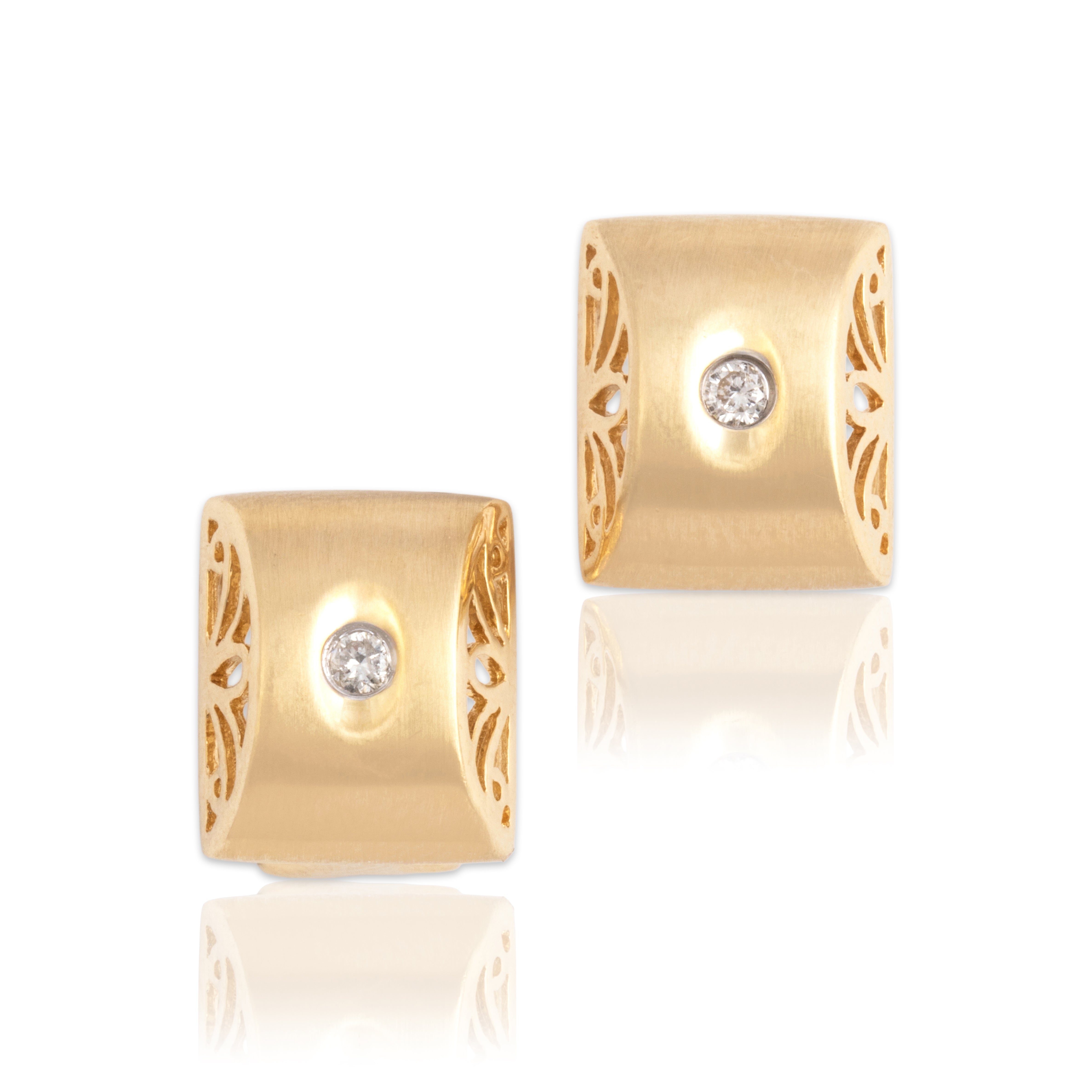 Vintage 14k Yellow Gold Diamond Sophisticated Satin Sparkle Earrings - Close-up view