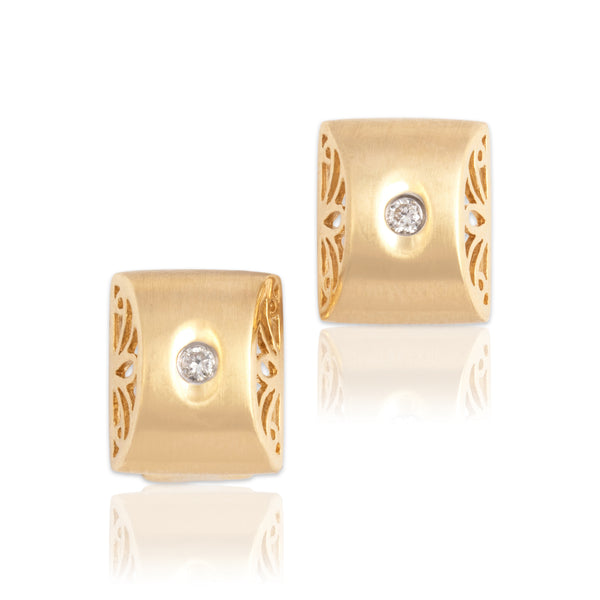 Vintage 14k Yellow Gold Diamond Sophisticated Satin Sparkle Earrings