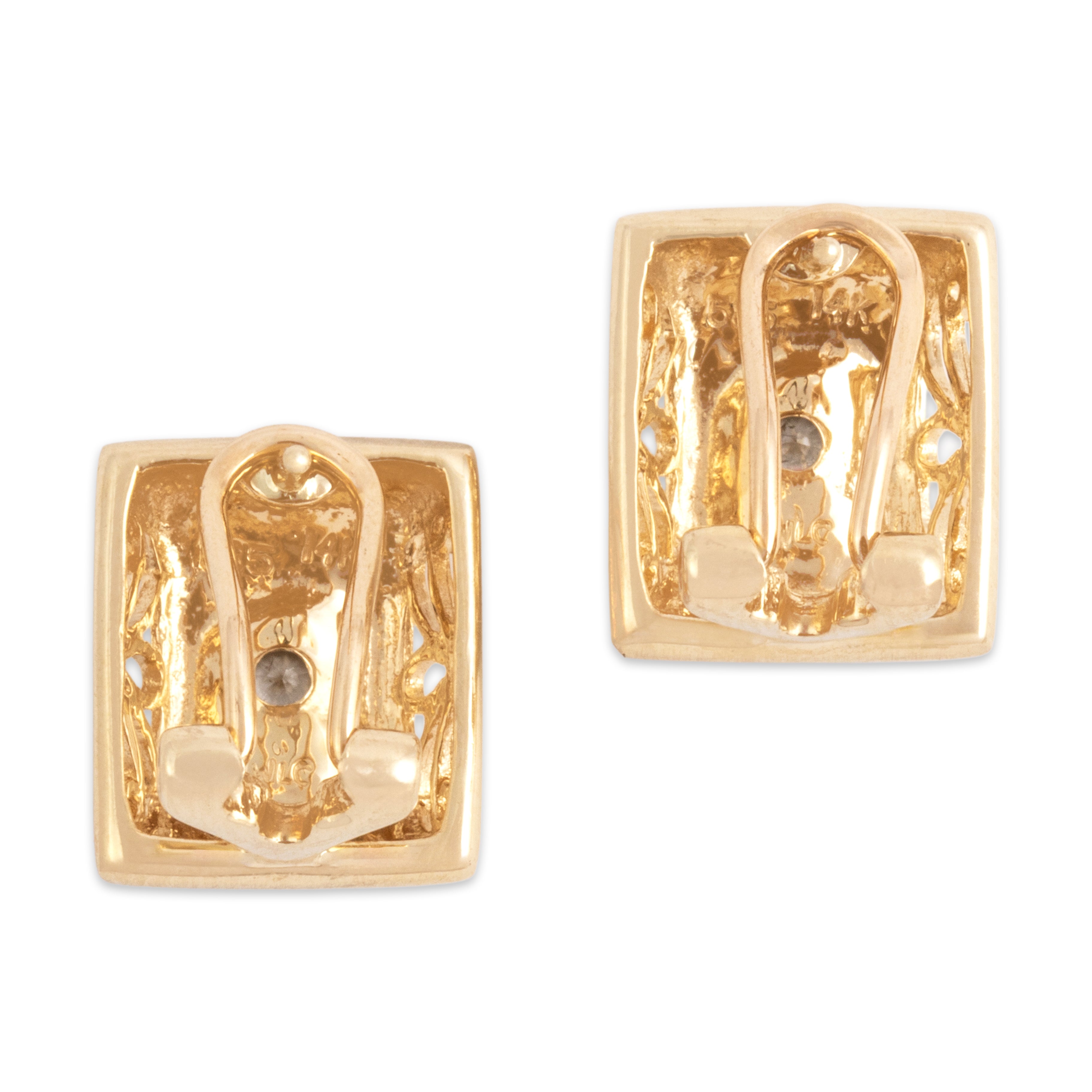 Vintage 14k Yellow Gold Diamond Sophisticated Satin Sparkle Earrings - Back view