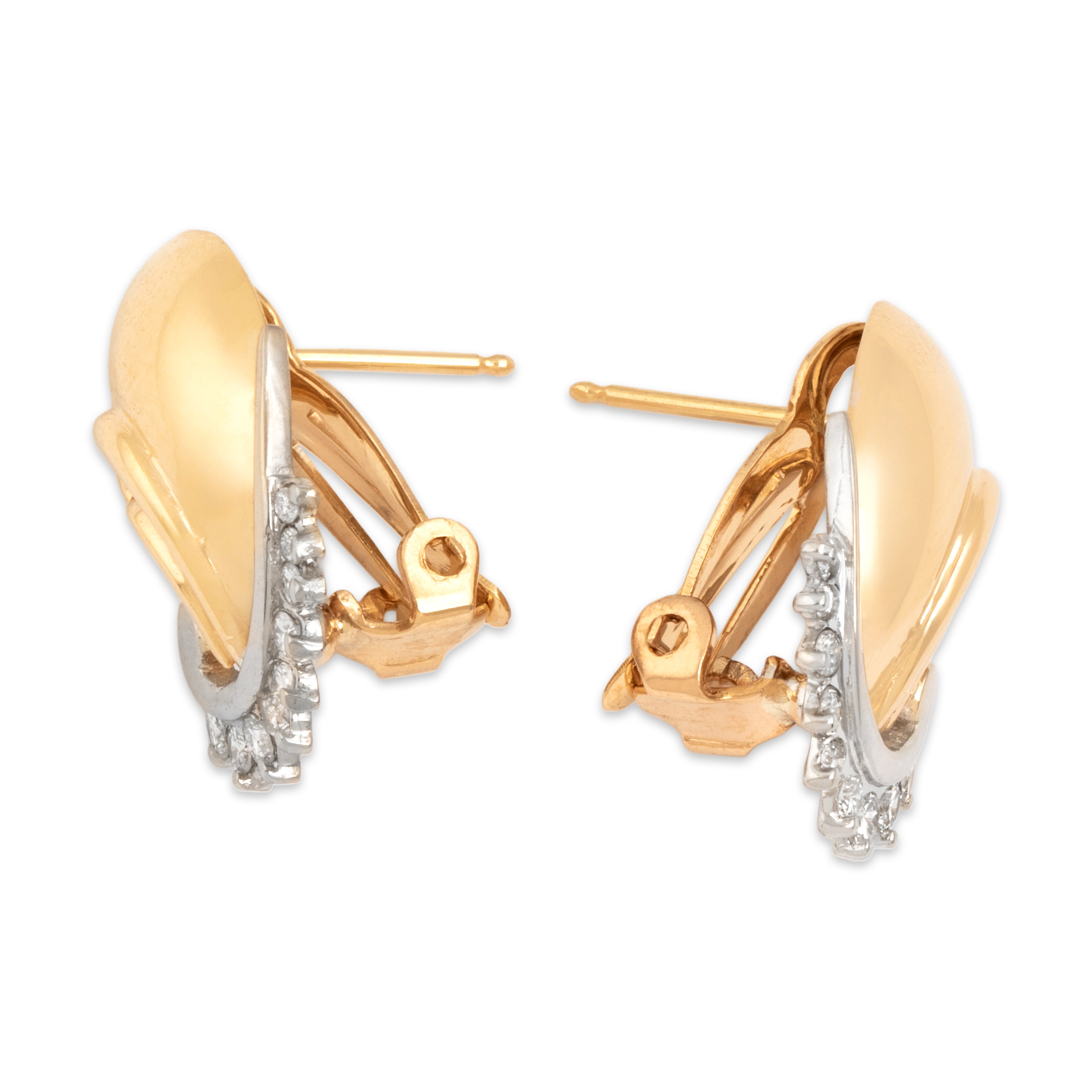 Vintage 14k Yellow & White Gold Diamond Scrolling Flourish Earrings - Side view