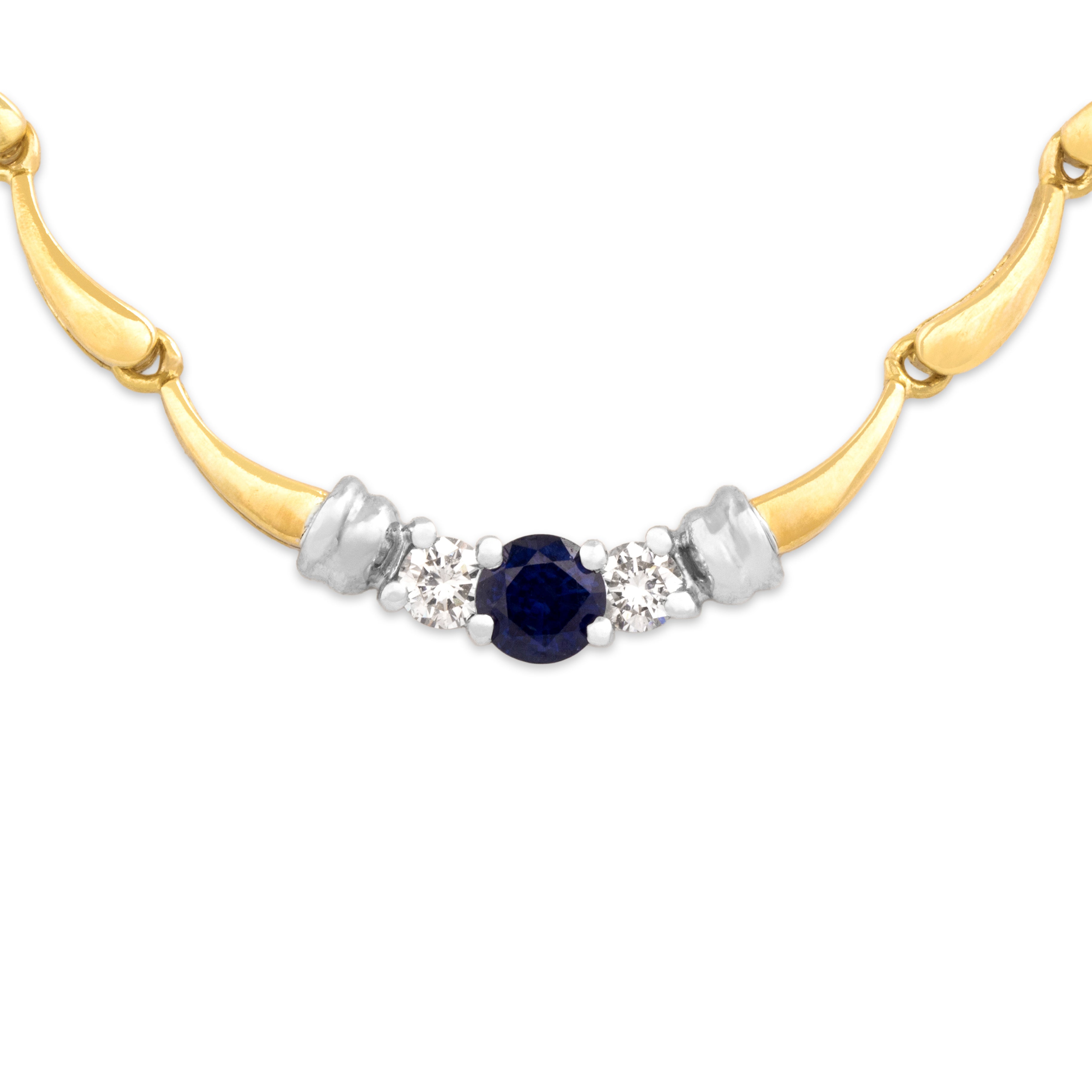 Vintage 18k Yellow & White Gold .61ct Blue Sapphire Diamond Raindrop Necklace 16