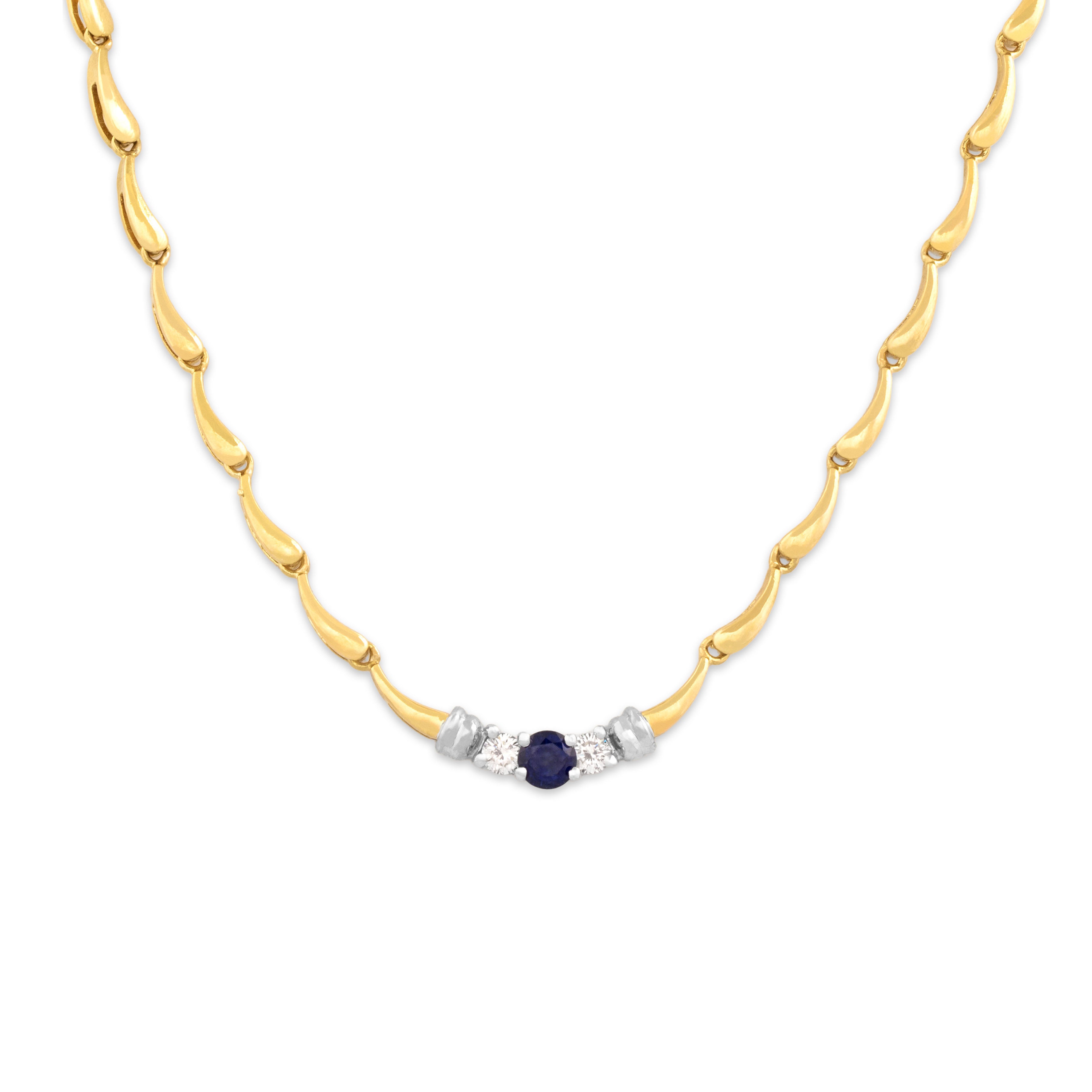 Vintage 18k Yellow & White Gold .61ct Blue Sapphire Diamond Raindrop Necklace 16