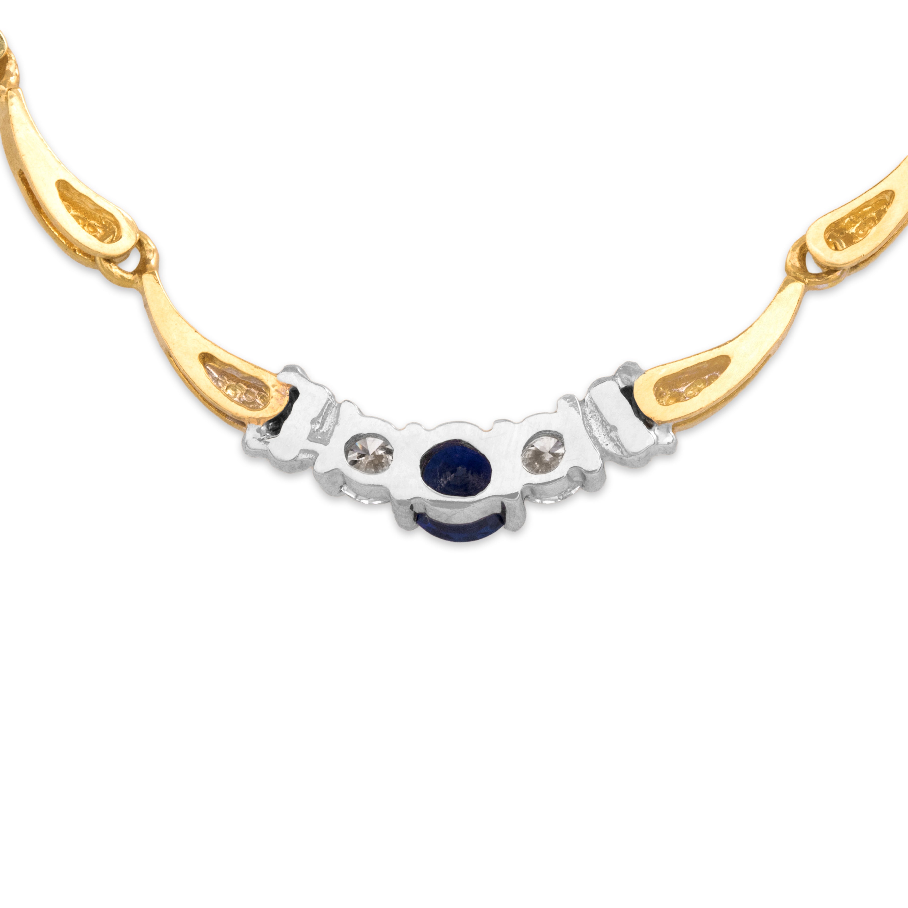 Vintage 18k Yellow & White Gold .61ct Blue Sapphire Diamond Raindrop Necklace 16