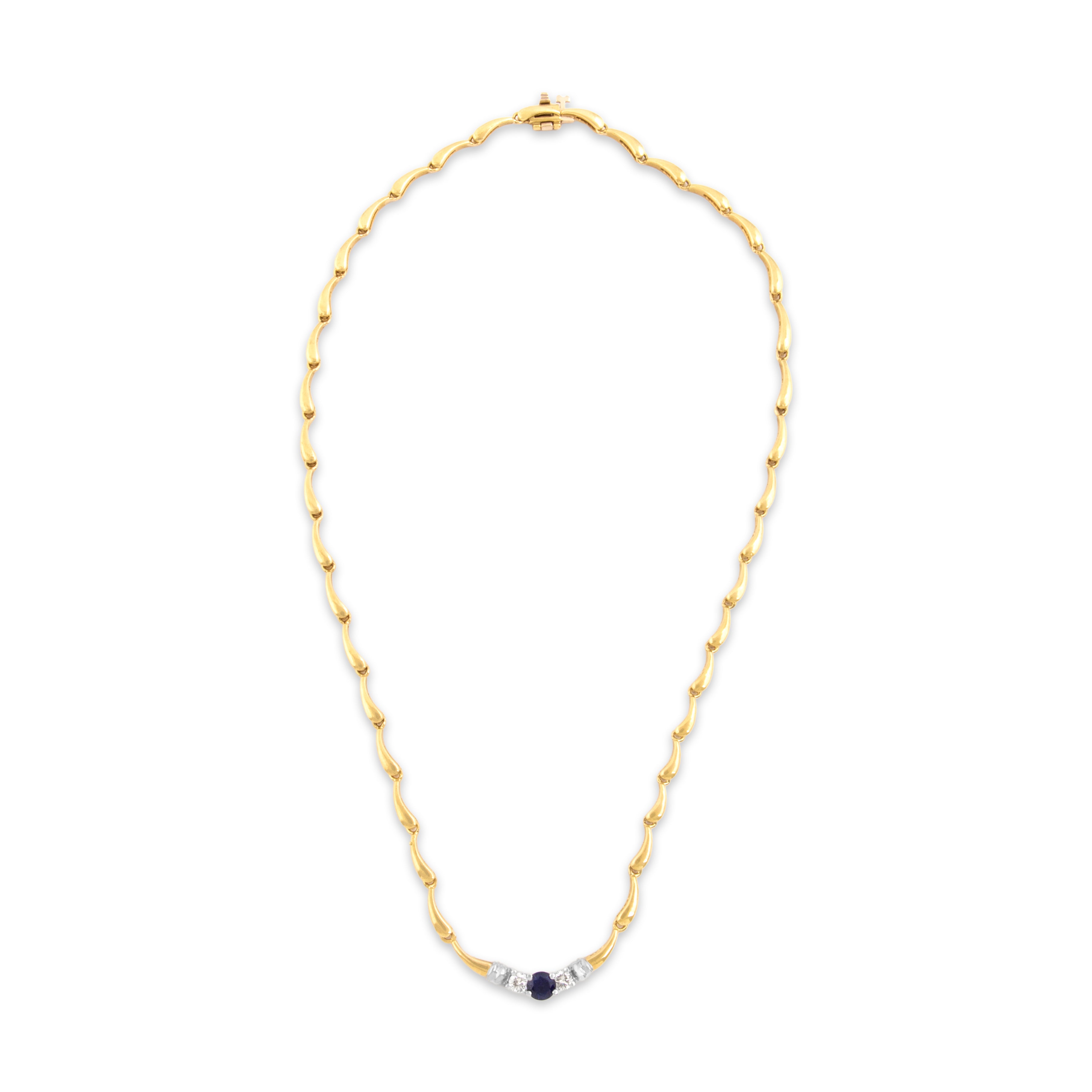 Vintage 18k Yellow & White Gold .61ct Blue Sapphire Diamond Raindrop Necklace 16