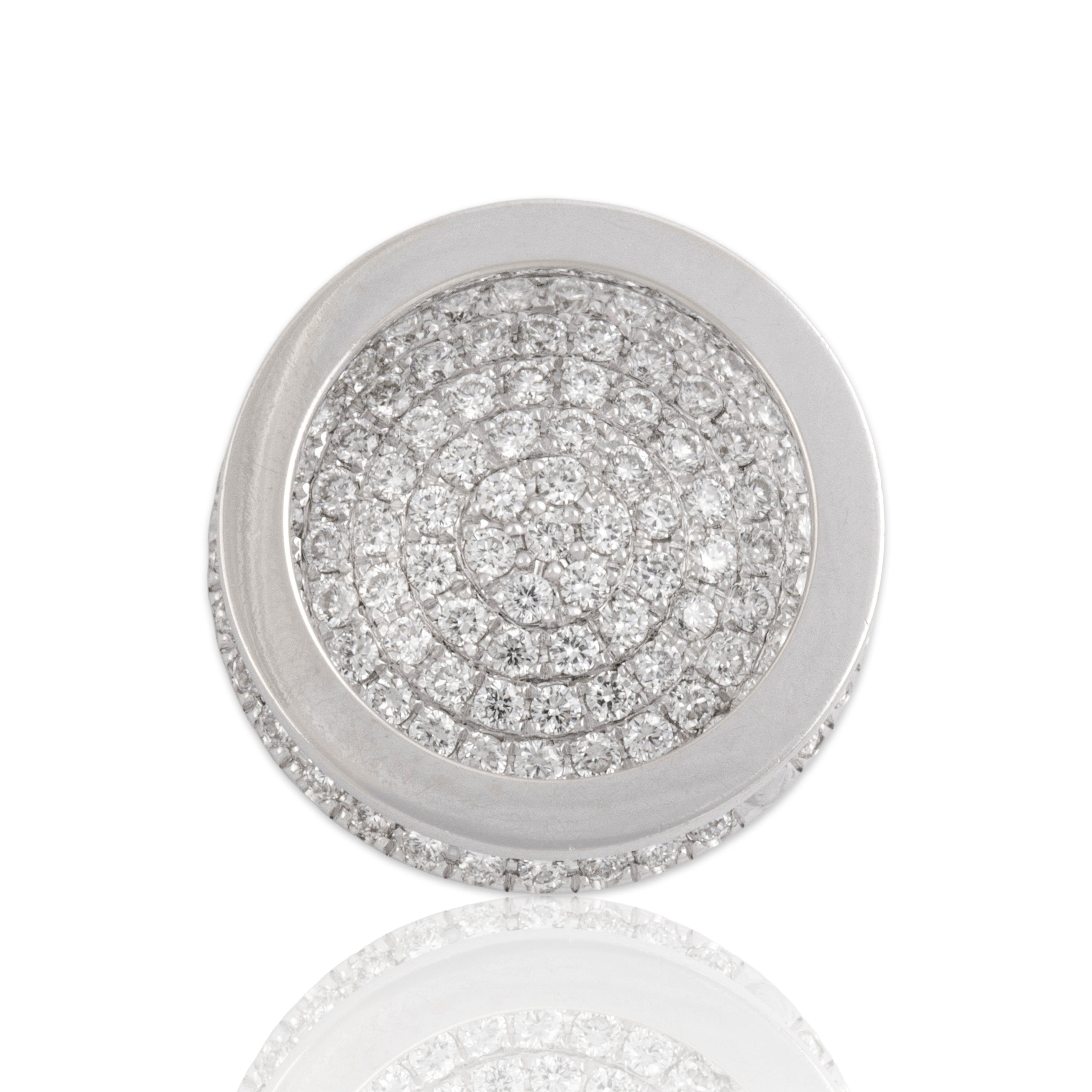 Vintage 18k White Gold 1.01cttw Diamond Sparkling Pavé Domed Disc Slide Pendant - Close-up view