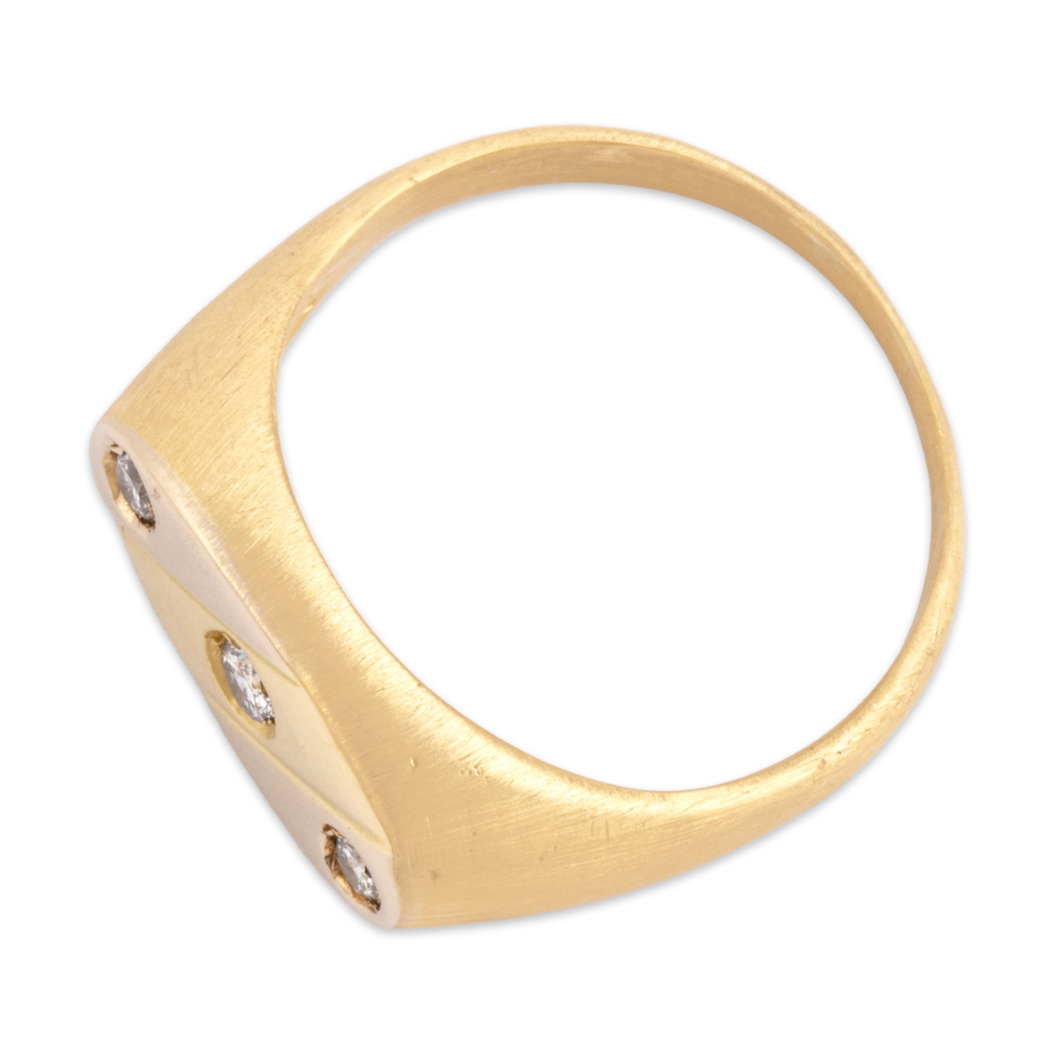 Vintage 18k Yellow & White Gold Diamond Dual Finish Brushed Trio Signet Band Ring - Overall view