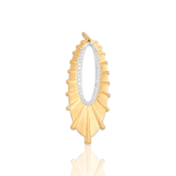 Vintage 18k Yellow & White Gold Diamond Brushed Dazzling Oval Sunburst Pendant