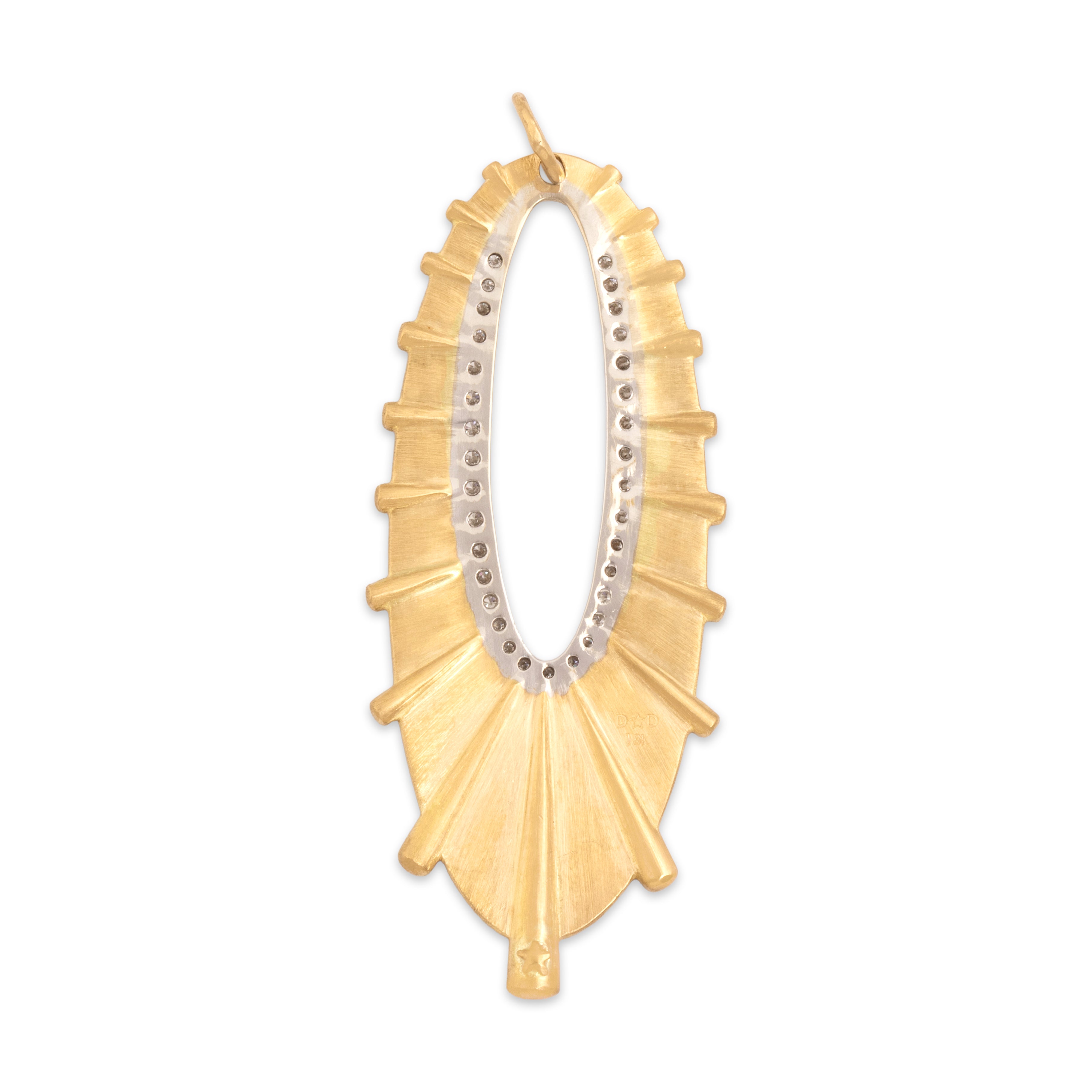 Vintage 18k Yellow & White Gold Diamond Brushed Dazzling Oval Sunburst Pendant - Back view