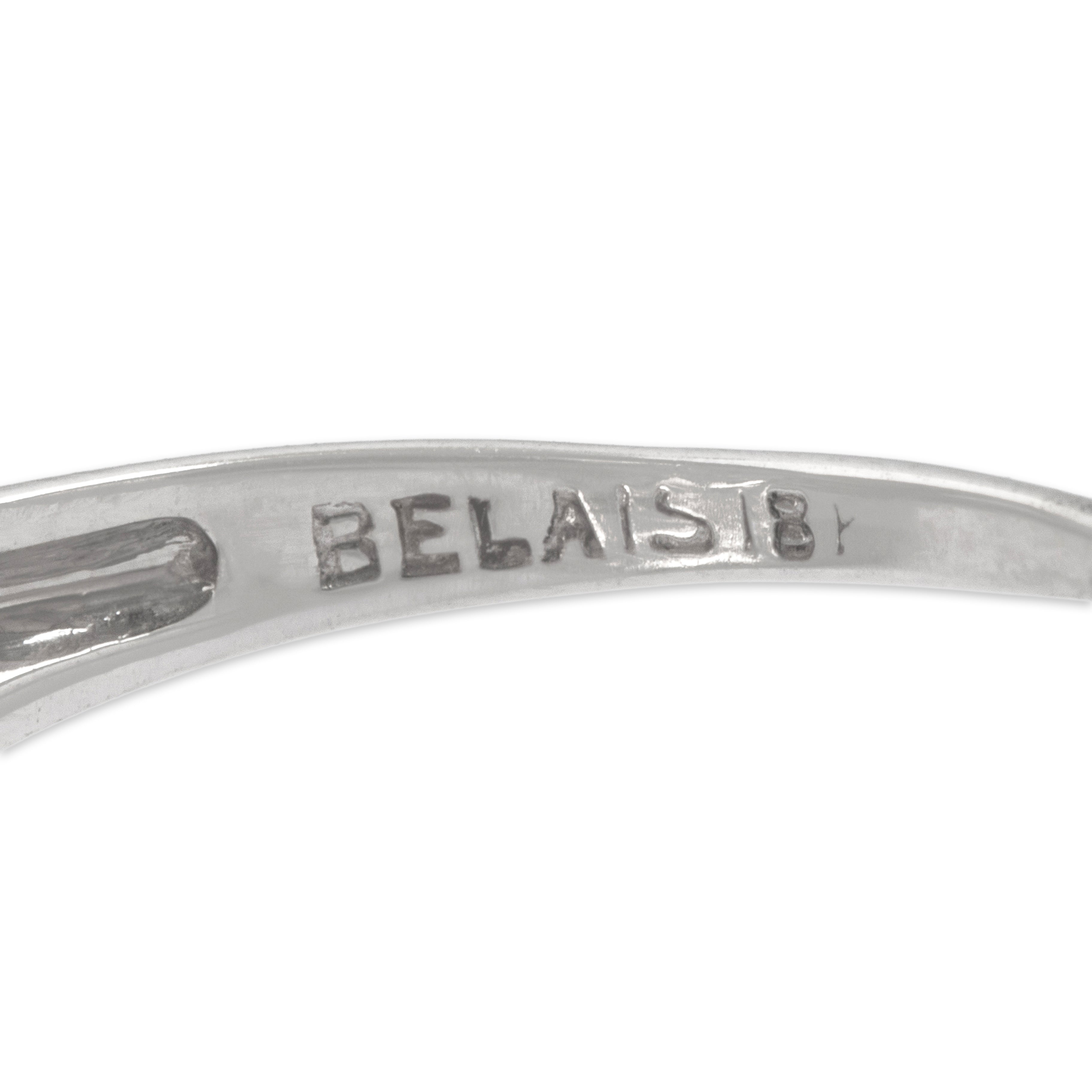 Antique Art Deco Belais 18k White Gold Old Mine Cut Diamond Intricate Engraved Milgrain Ring - Hallmark view