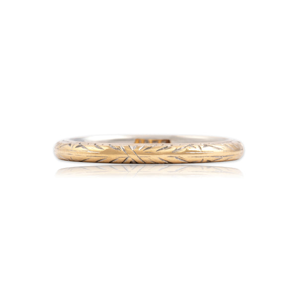 Antique 18k Yellow & White Gold Rounded Dimensional Etched Eternity Band Ring 7.00