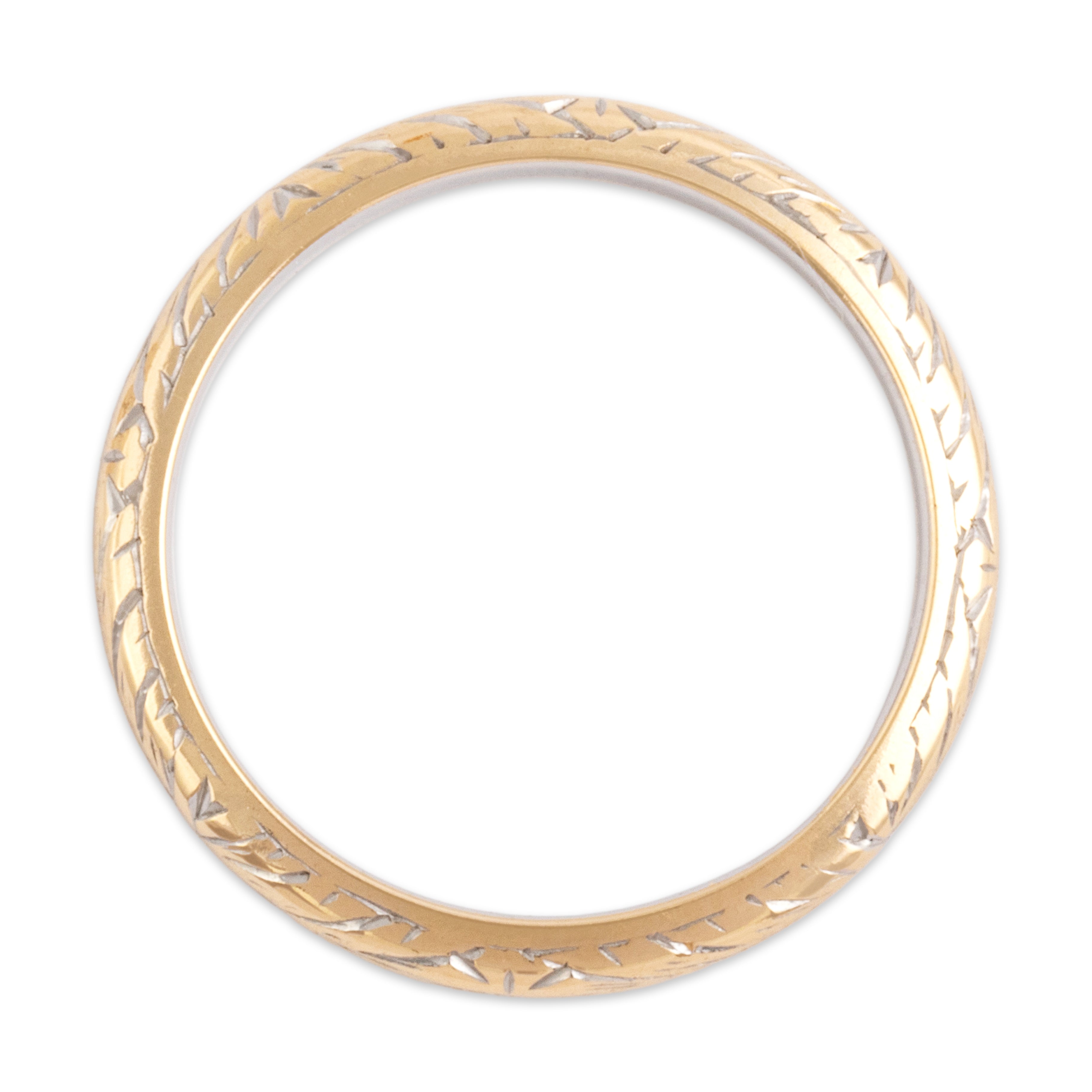 Antique 18k Yellow & White Gold Rounded Dimensional Etched Eternity Band Ring - detail view #1
