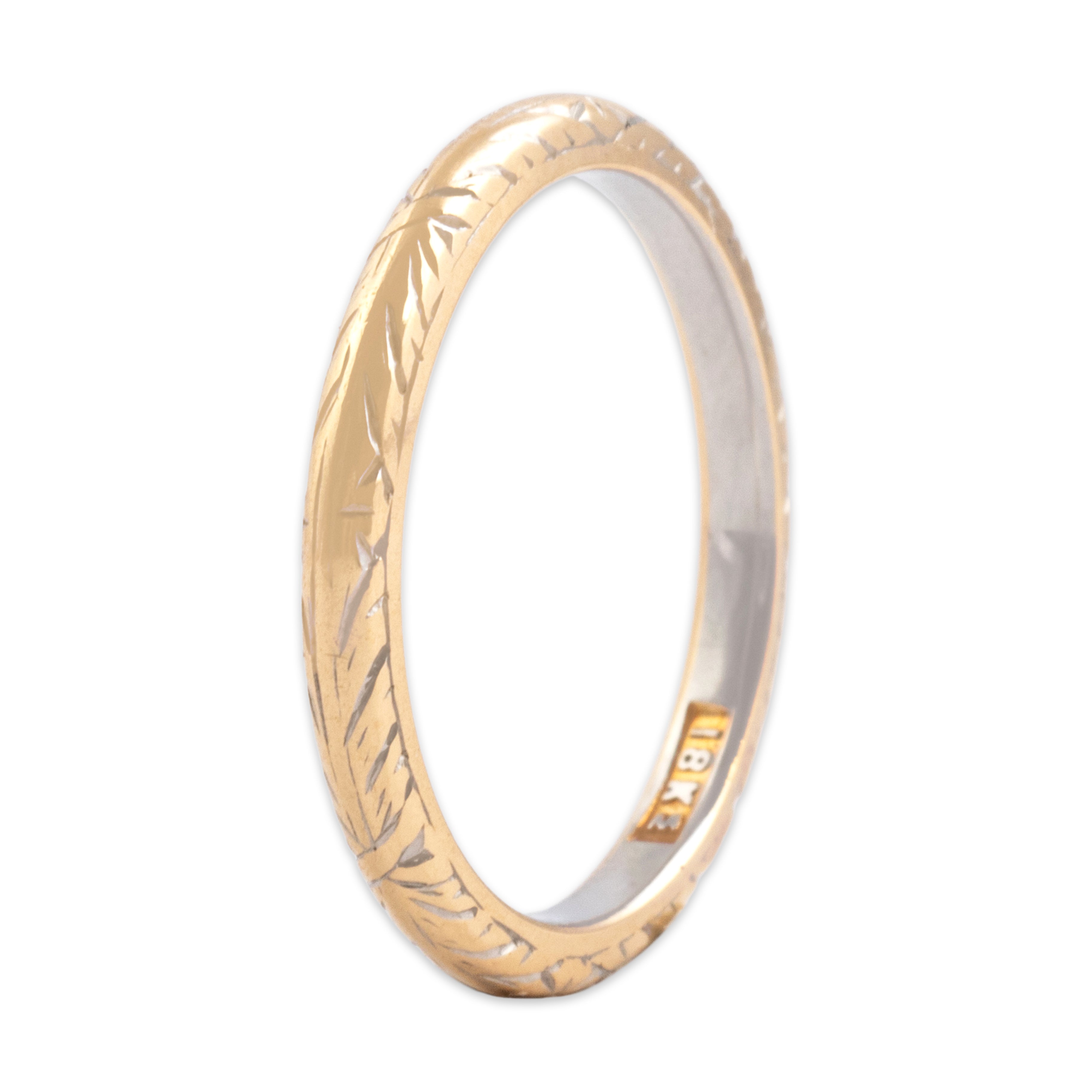Antique 18k Yellow & White Gold Rounded Dimensional Etched Eternity Band Ring - Overall view