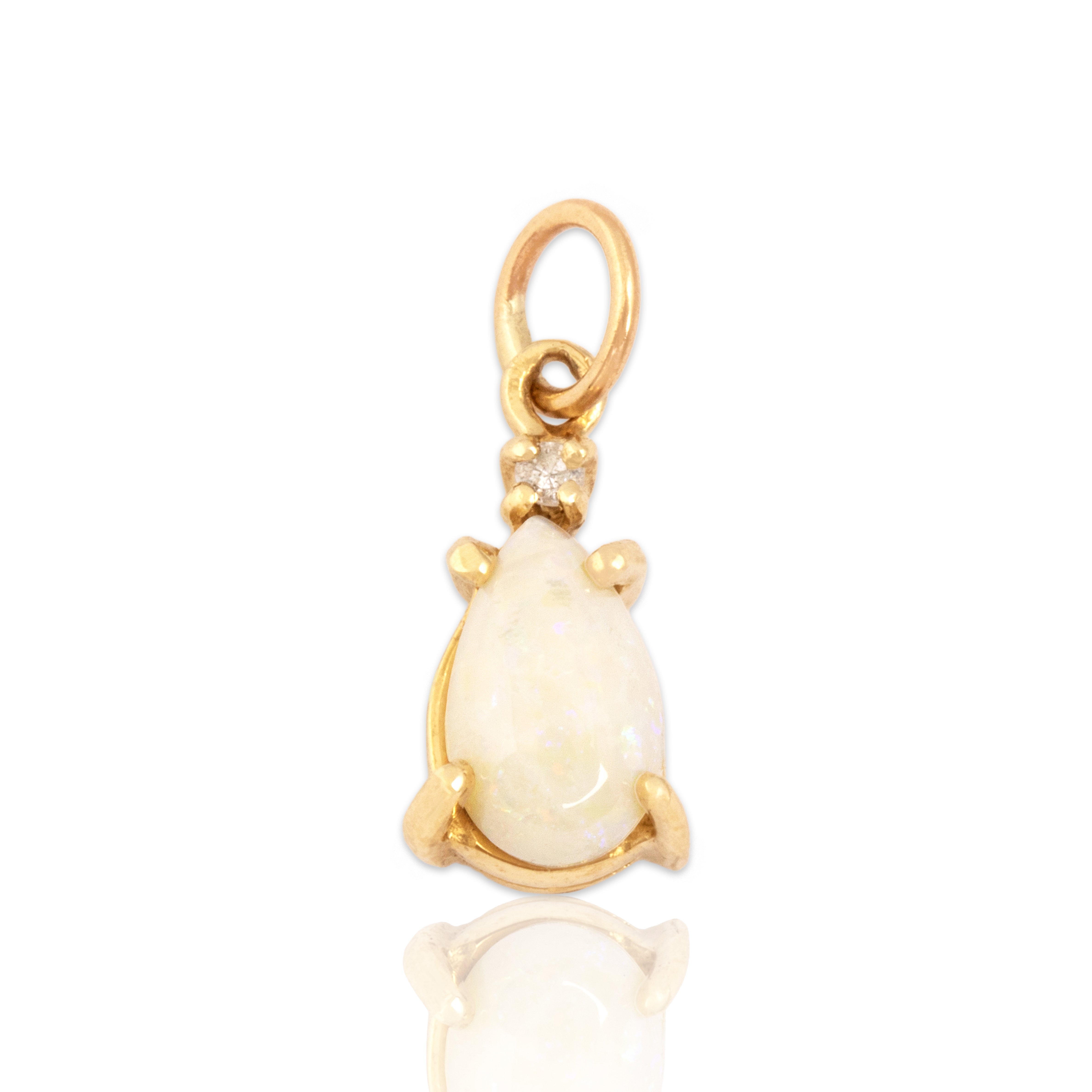 Vintage 14k Yellow Gold .57ct Opal Diamond Iridescent Charm / Pendant - Close-up view