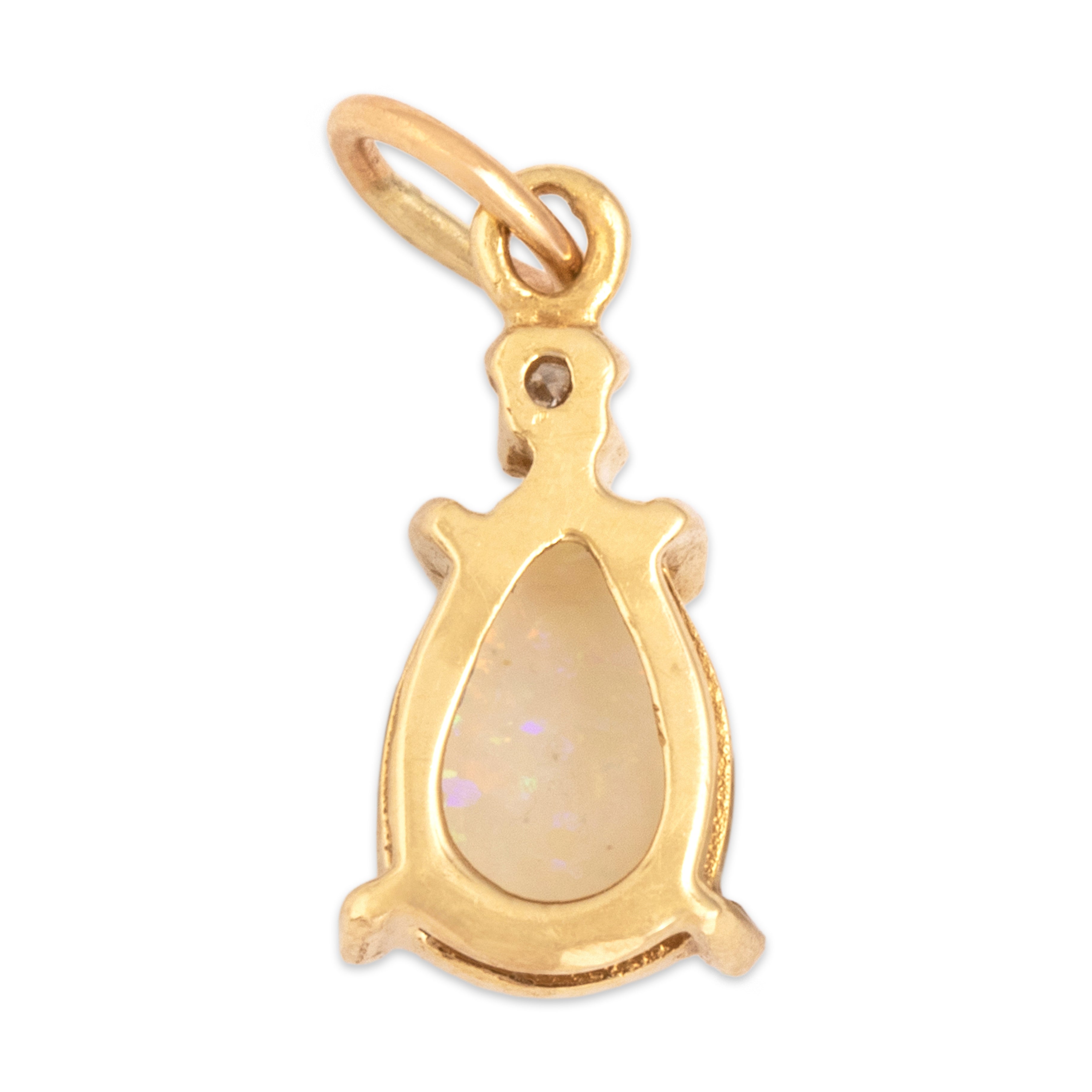 Vintage 14k Yellow Gold .57ct Opal Diamond Iridescent Charm / Pendant - Back view