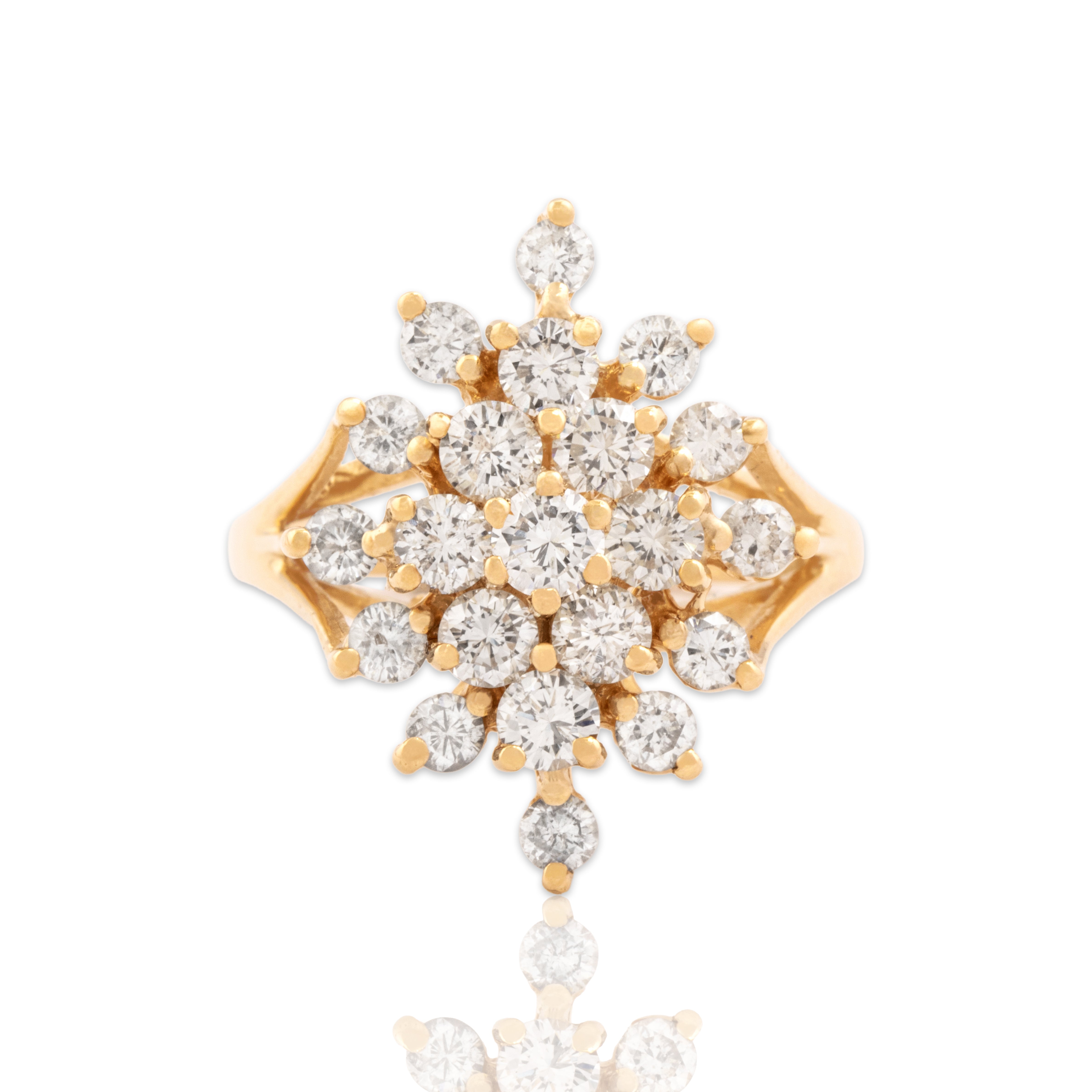 Vintage 14k Yellow Gold 1.9cttw Diamond Dazzling Starry Cluster Cocktail Ring 8.75