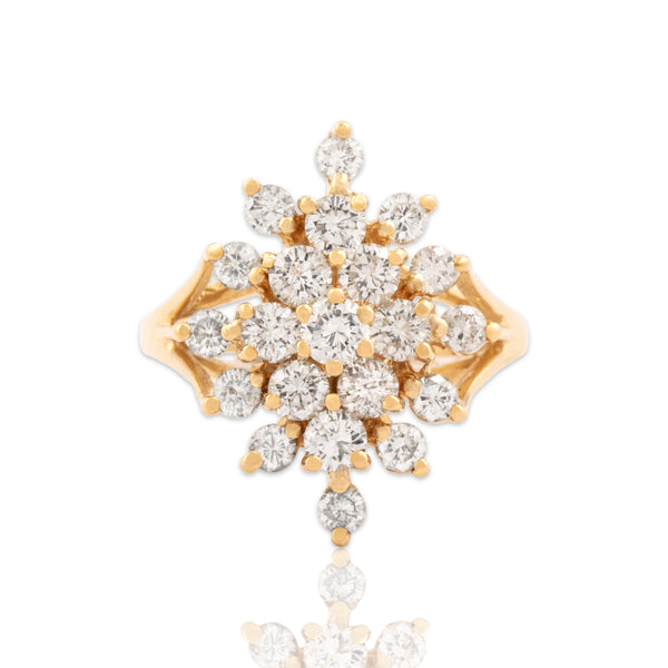 Vintage 14k Yellow Gold 1.9cttw Diamond Dazzling Starry Cluster Cocktail Ring 8.75