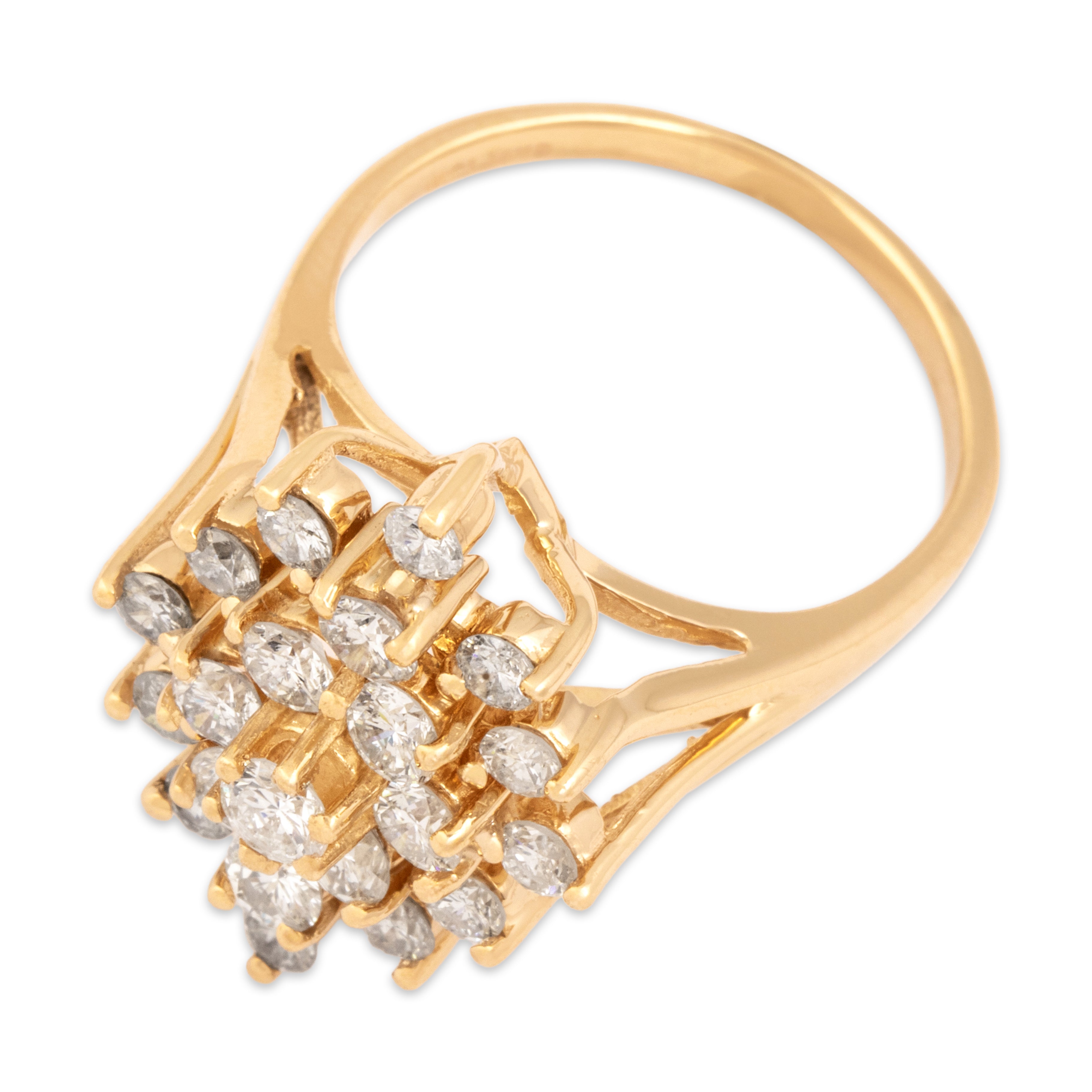 Vintage 14k Yellow Gold 1.9cttw Diamond Dazzling Starry Cluster Cocktail Ring 8.75