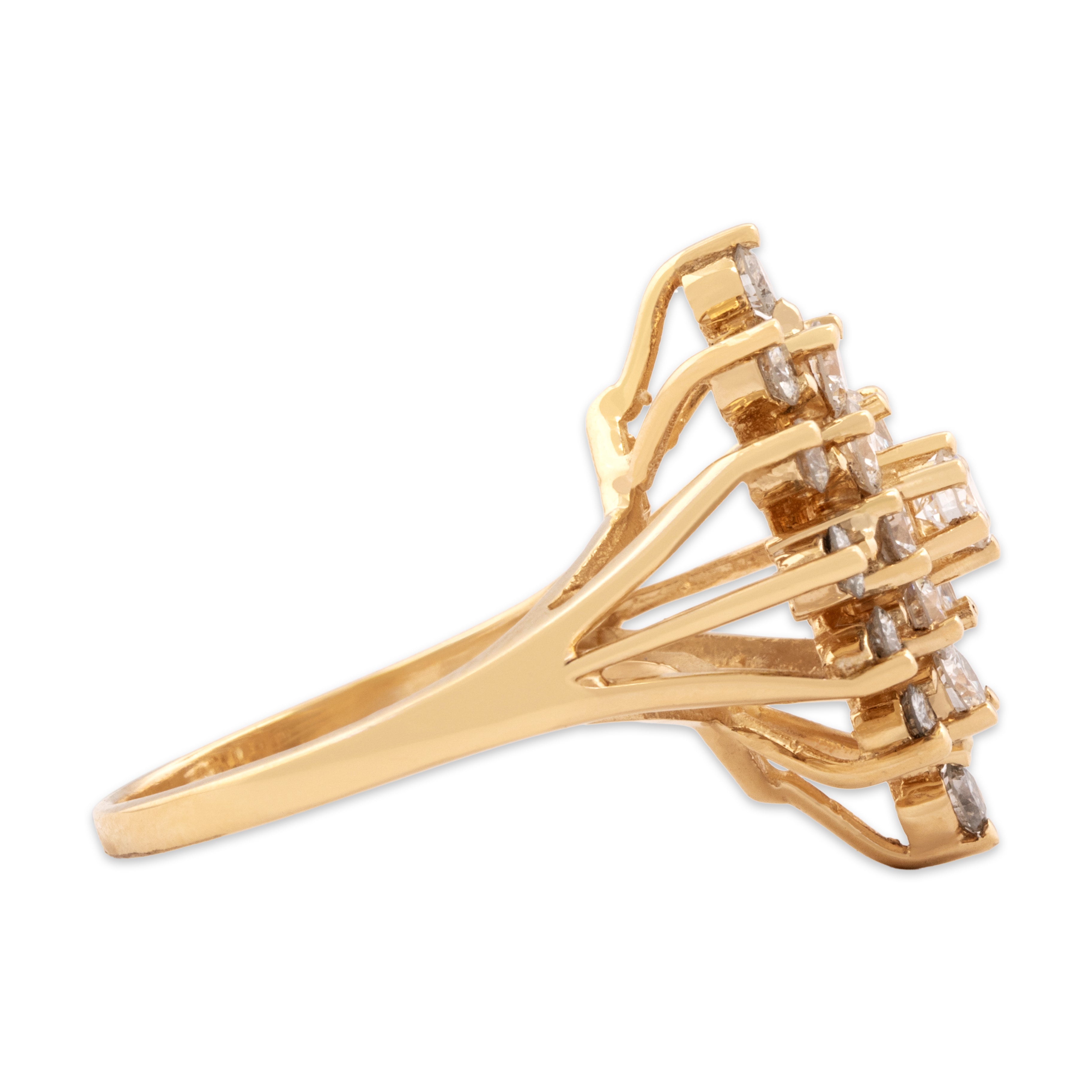 Vintage 14k Yellow Gold 1.9cttw Diamond Dazzling Starry Cluster Cocktail Ring - Side view