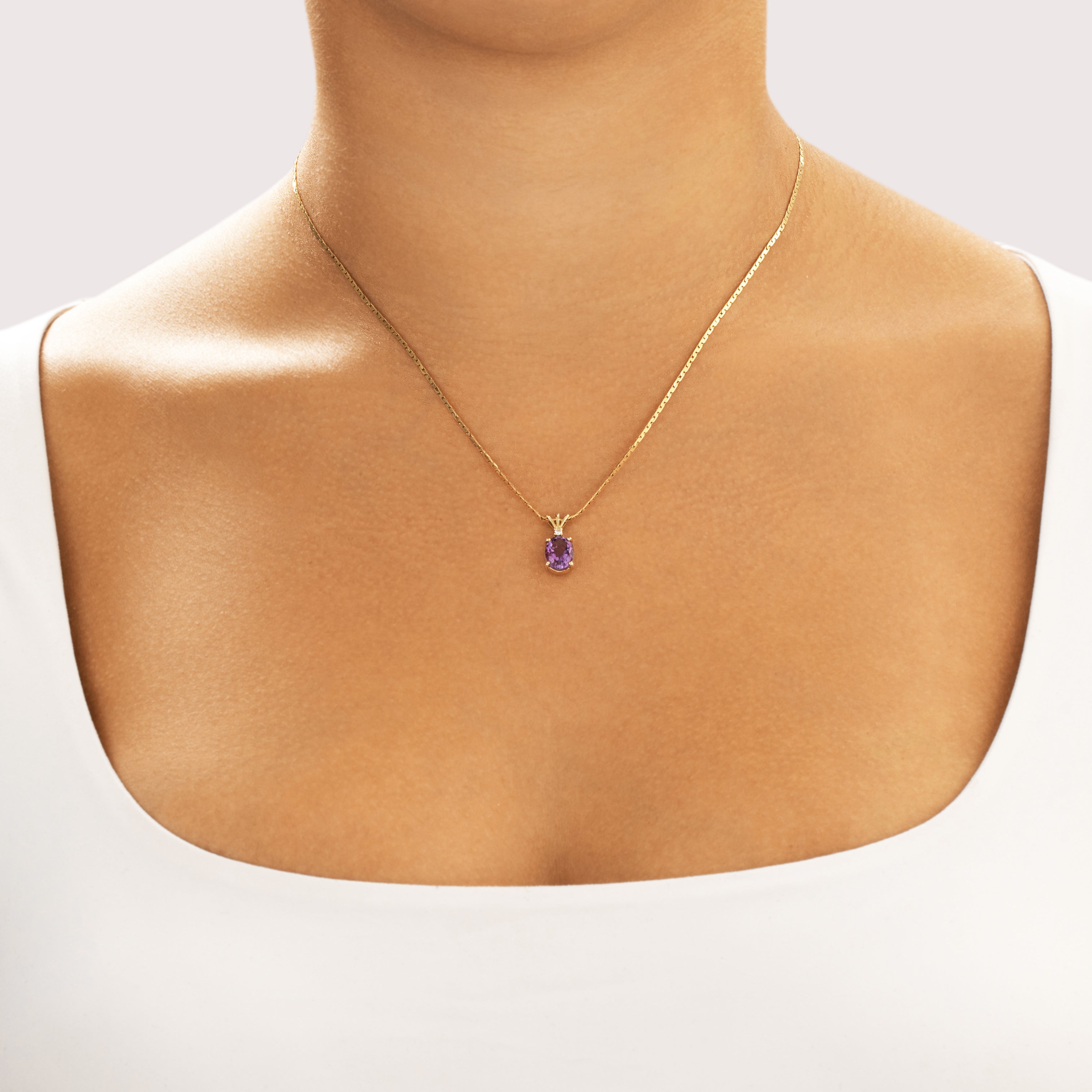 Vintage 14k Yellow Gold 1.62ct Amethyst Diamond Trio Bail Drop Necklace 17.75