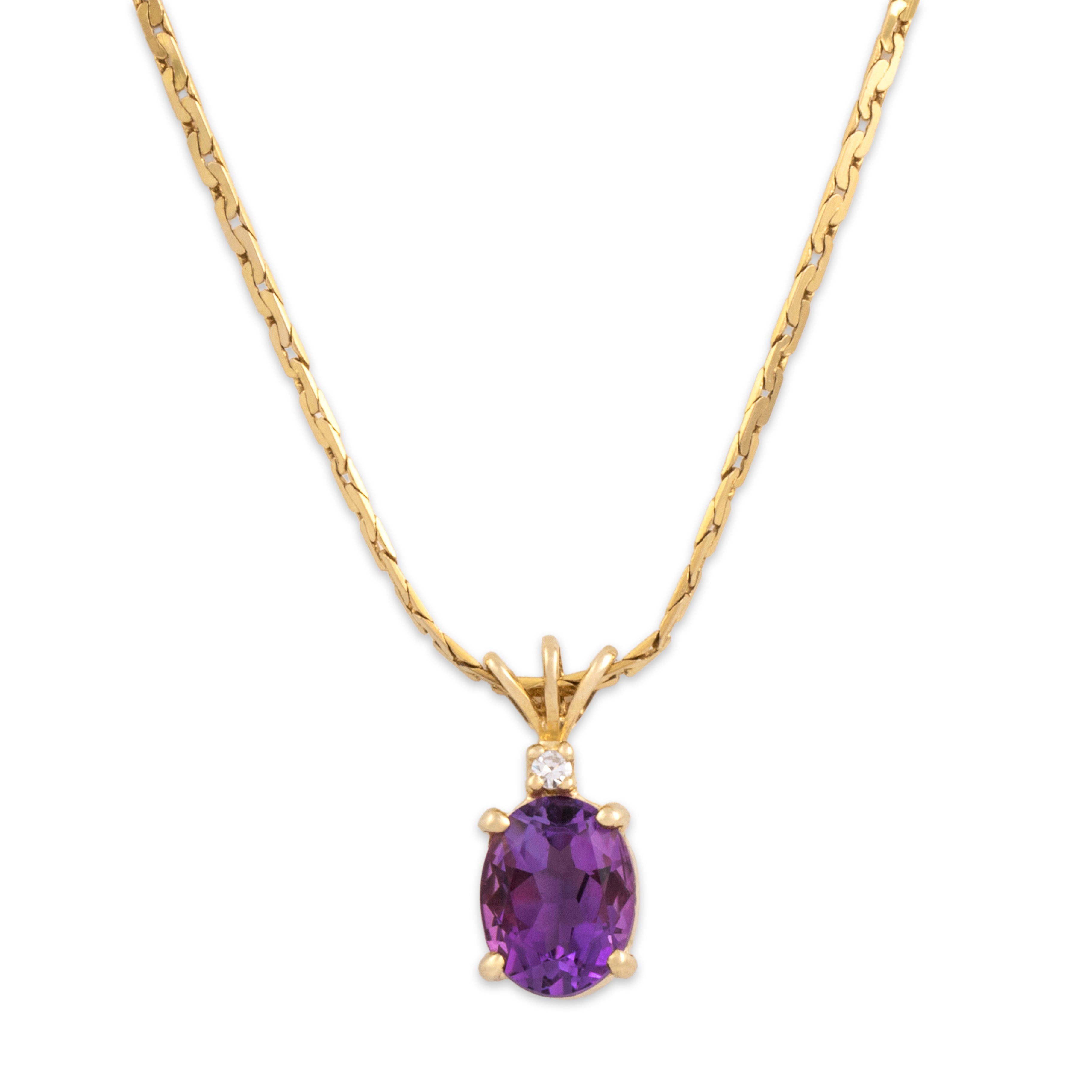 Vintage 14k Yellow Gold 1.62ct Amethyst Diamond Trio Bail Drop Necklace 17.75